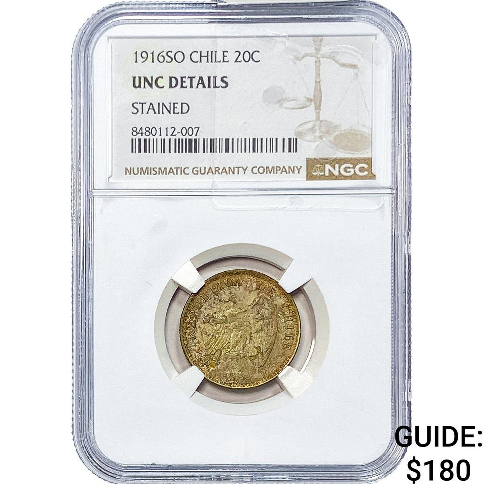 1916-SO Chile Silver 20 Centavos NGC UNC Details (1 of 2)