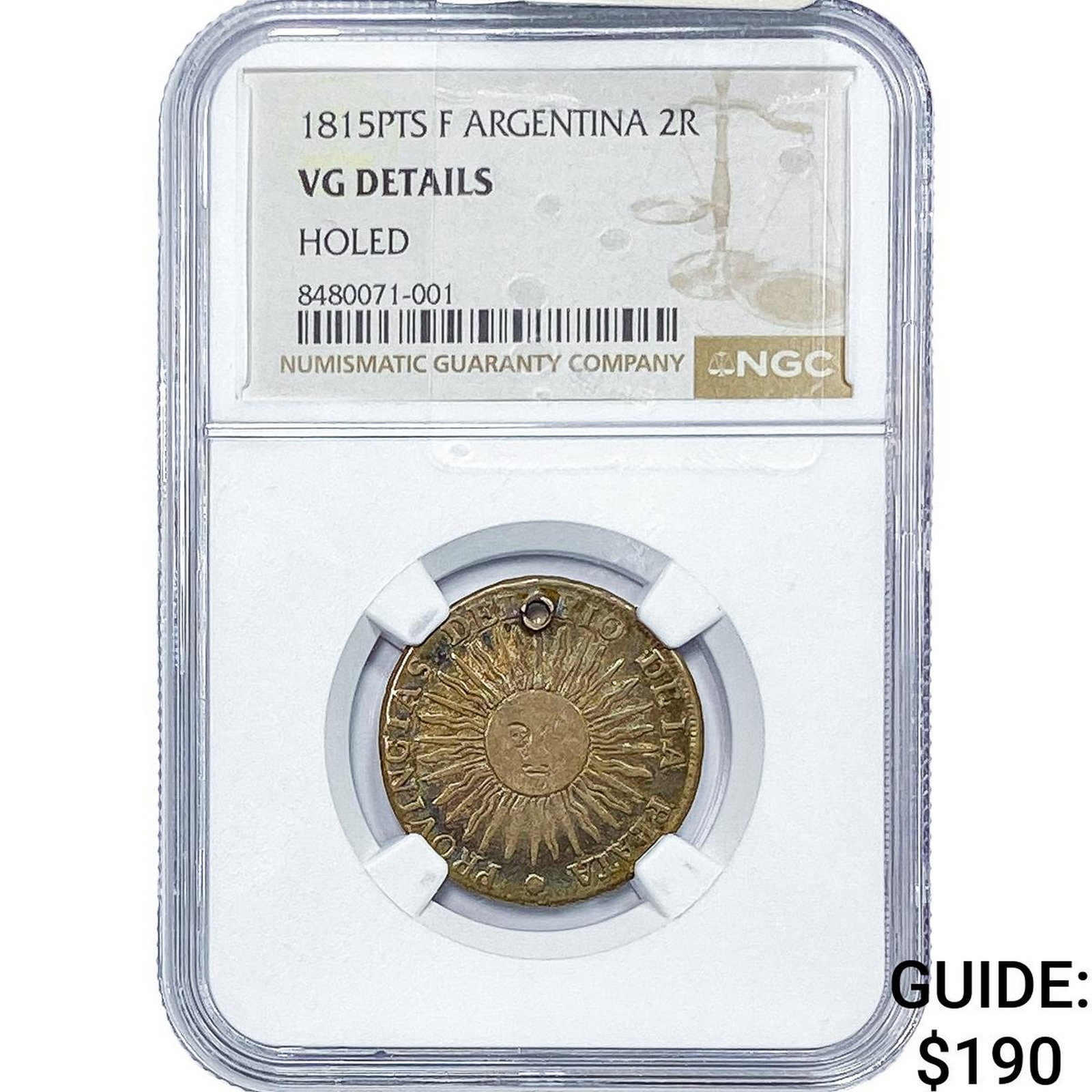 1815-PTS Argentina Silver 2 Reales Toned! NGC VG Details (1 of 2)