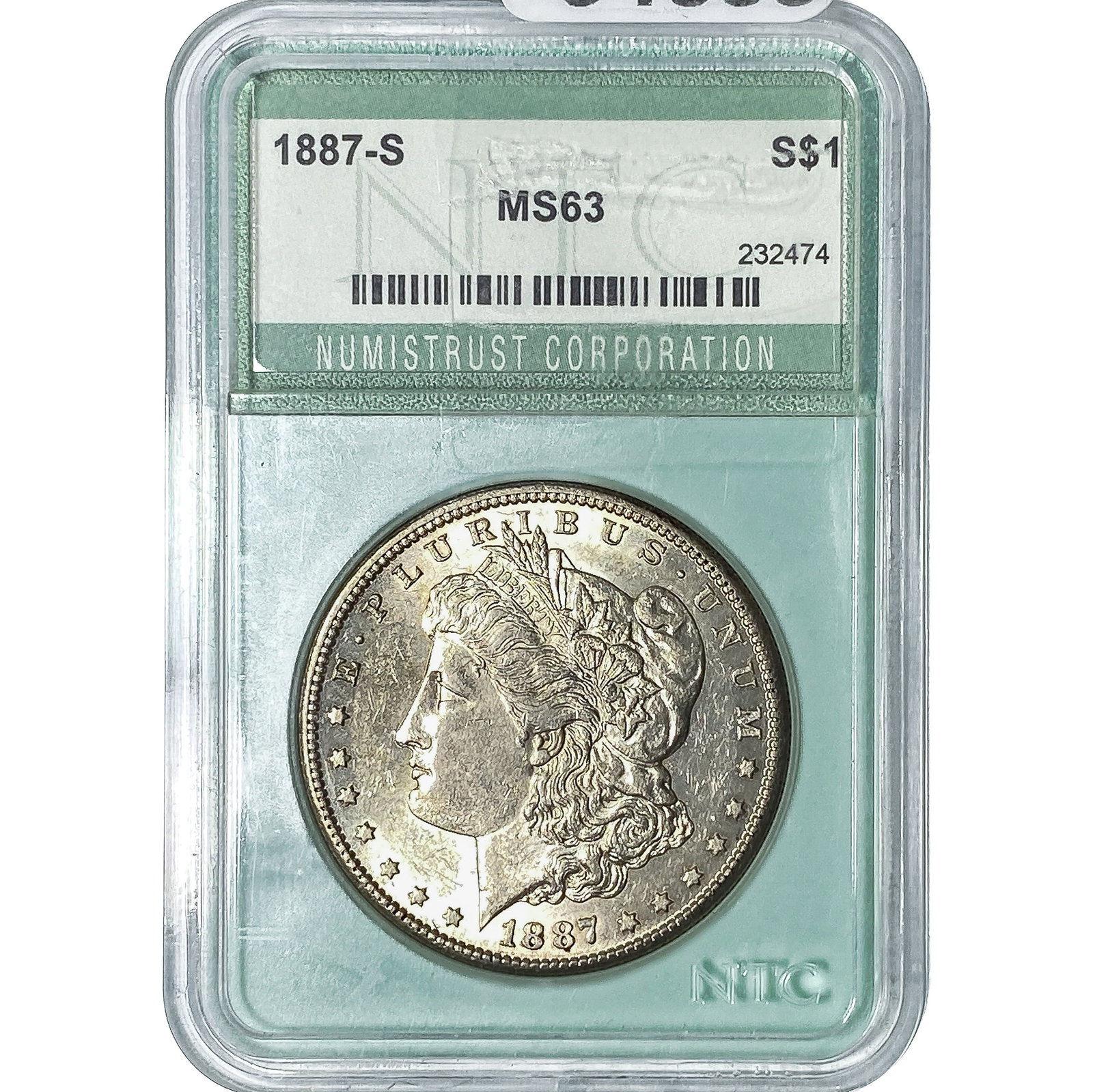 1887-S Morgan Silver Dollar NTC MS63: 1887-S Morgan Silver Dollar NTC MS63