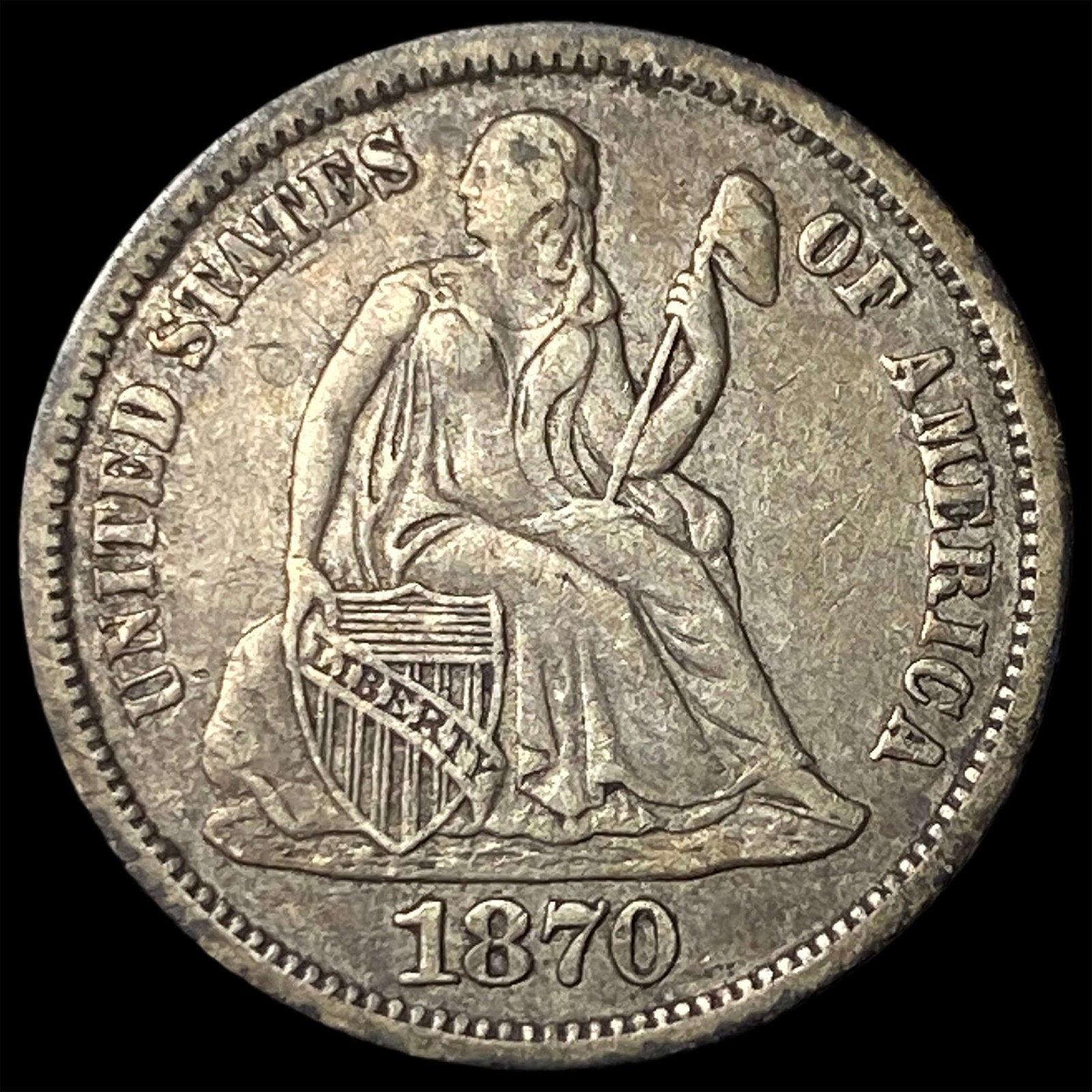 1870 Silver Seated Liberty Dime CLOSELY UNCIRCULATED: 1870 Silver Seated Liberty Dime CLOSELY UNCIRCULATED
