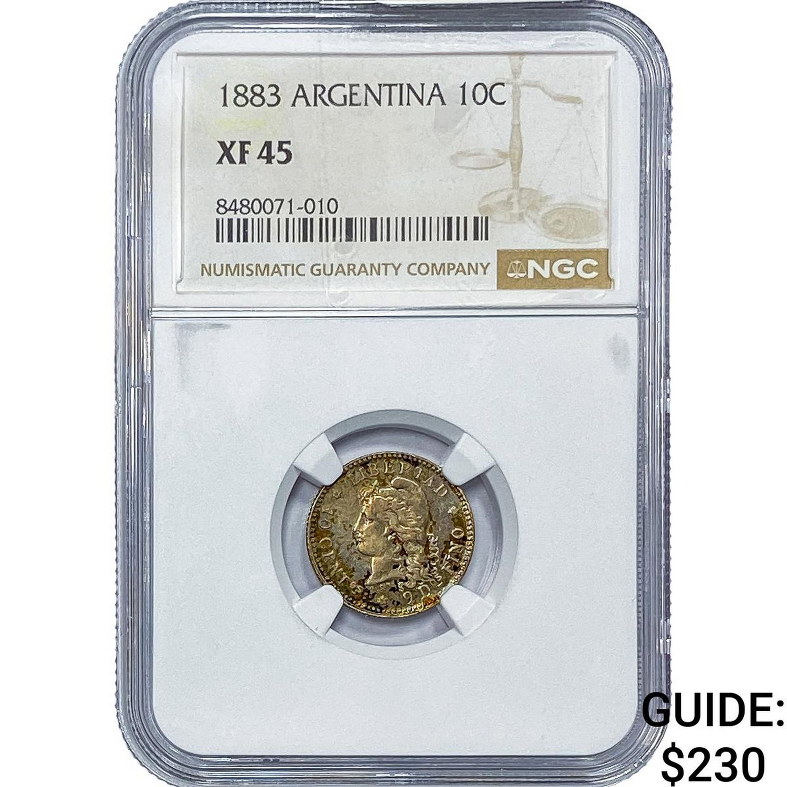 1883 Argentina Silver 10 Cent NGC XF45: 1883 Argentina Silver 10 Cent NGC XF45