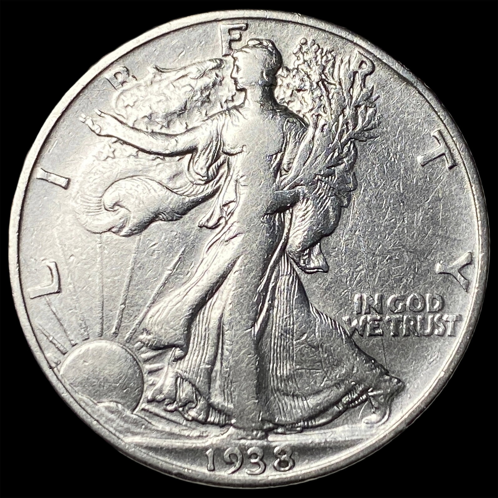 1938-D Silver Walking Liberty Half Dollar NEARLY UNCIRCULATED: 1938-D Silver Walking Liberty Half Dollar NEARLY UNCIRCULATED
