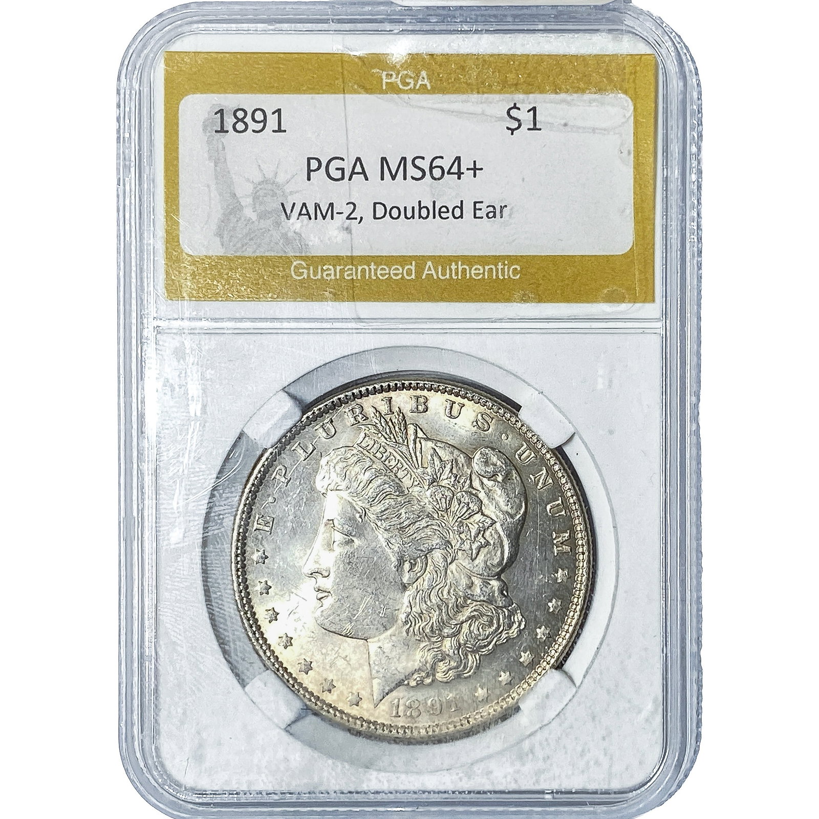 1891 Morgan Silver Dollar PGA MS64+ VAM-2, Doubled Ear: 1891 Morgan Silver Dollar PGA MS64+ VAM-2, Doubled Ear