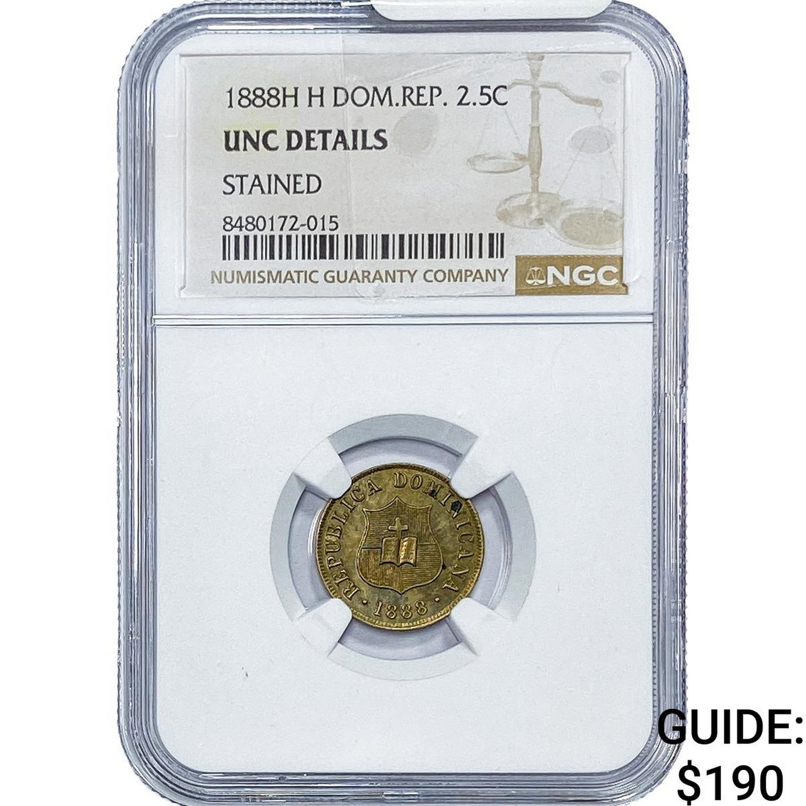 1888-H Dominican Republic Silver 2.5 Centavos NGC UNC Details (1 of 2)