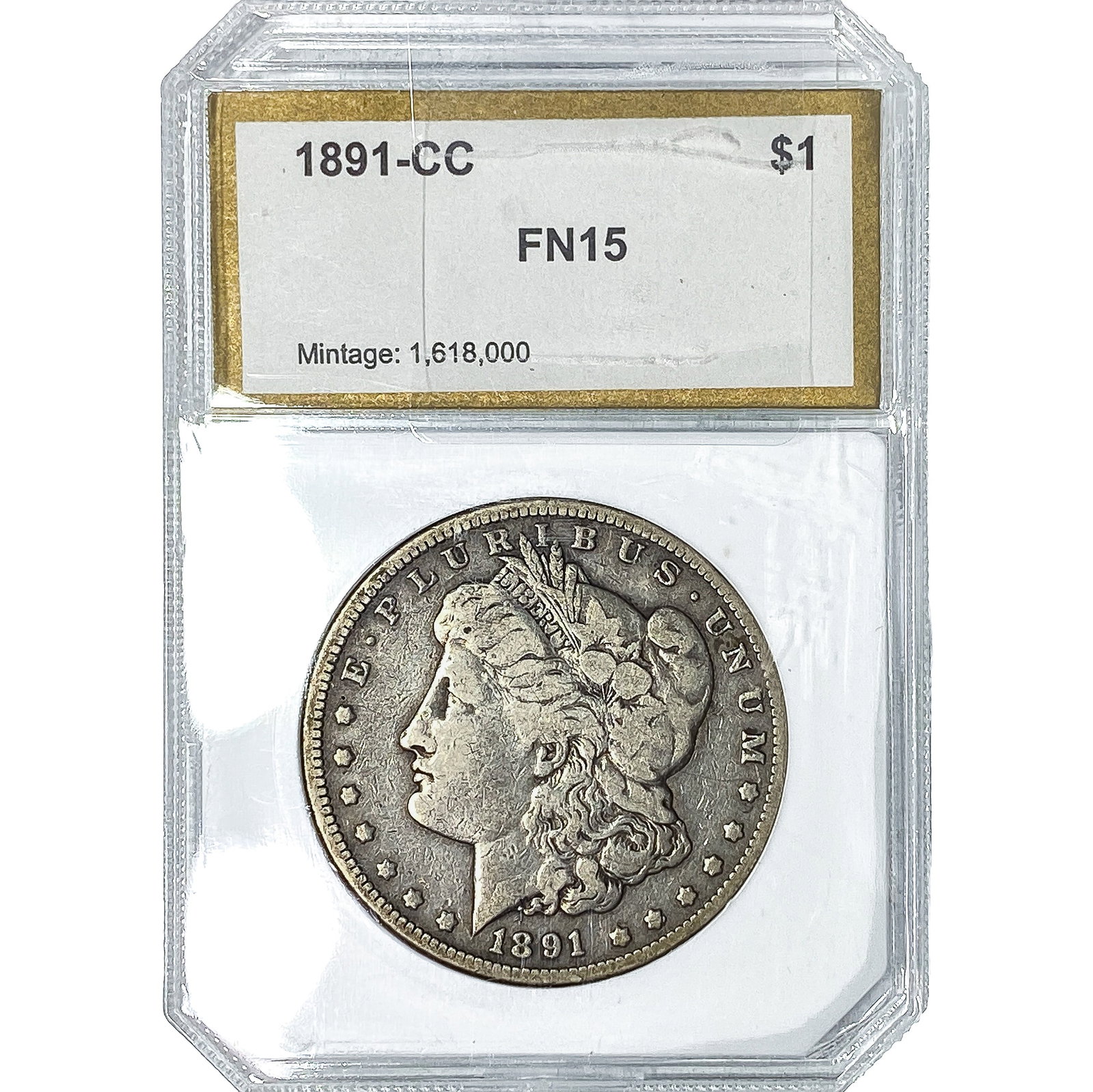 1891-CC Morgan Silver Dollar PCI FN15: 1891-CC Morgan Silver Dollar PCI FN15