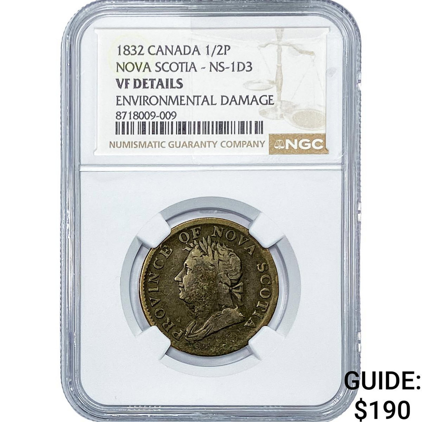 1832 Canada, Nova Scotia Copper 1/2 Penny NGC VF Details (1 of 2)