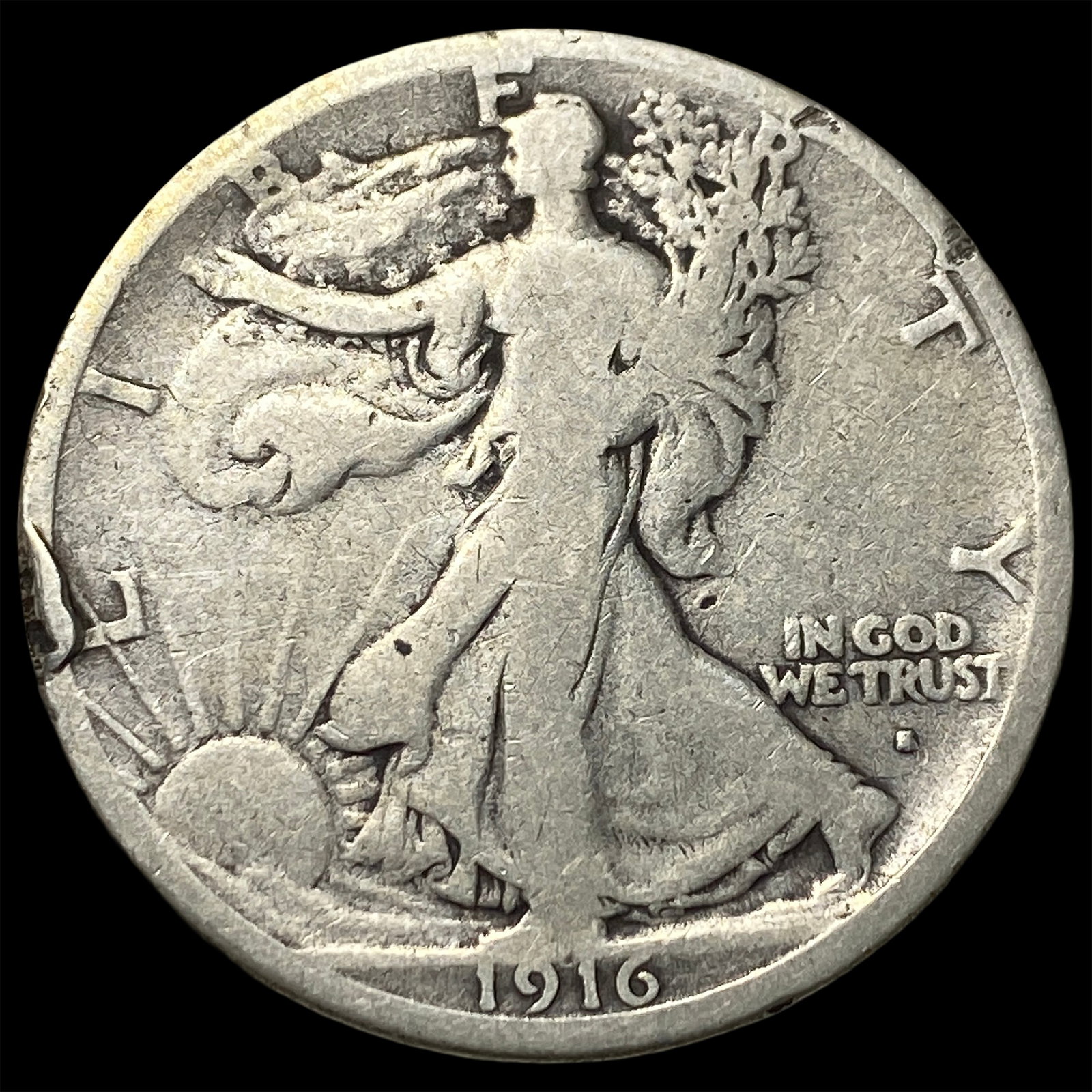1916-S Walking Liberty Half Dollar NICELY CIRCULATED: 1916-S Walking Liberty Half Dollar NICELY CIRCULATED