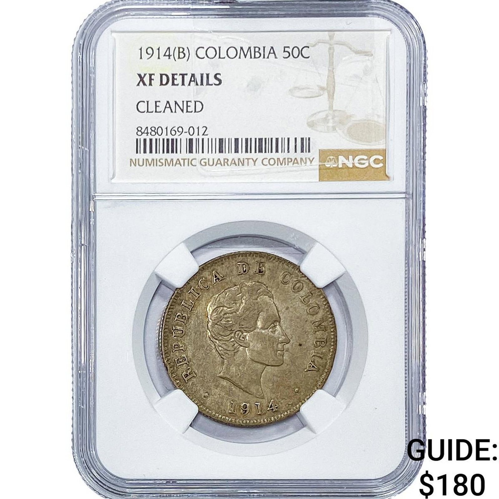 1914-(B) Colombia Silver 50 Centavos NGC XF Details (1 of 2)