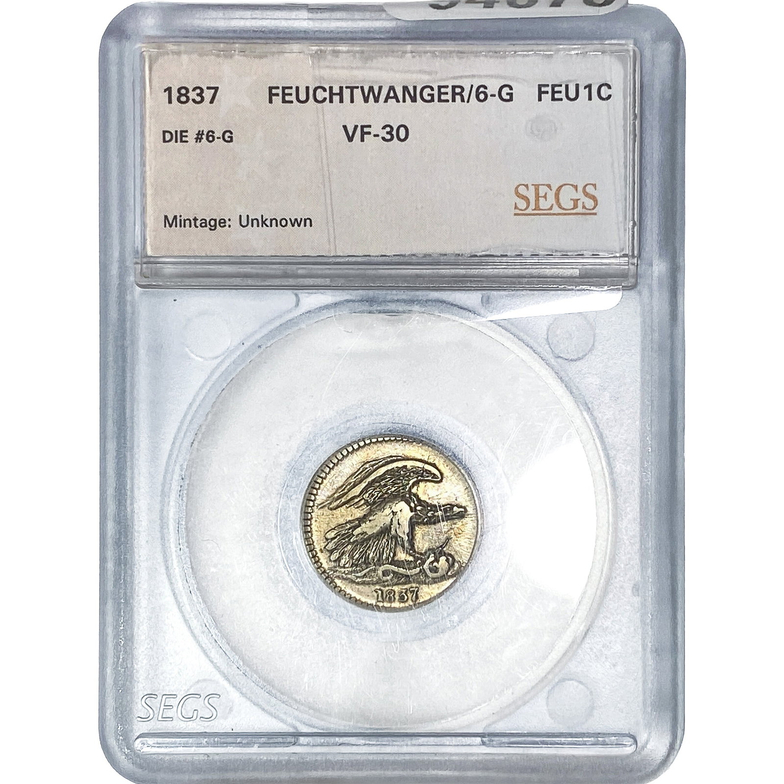 1837 Feuchtwanger/6-G Token SEGS VF30: 1837 Feuchtwanger/6-G Token SEGS VF30