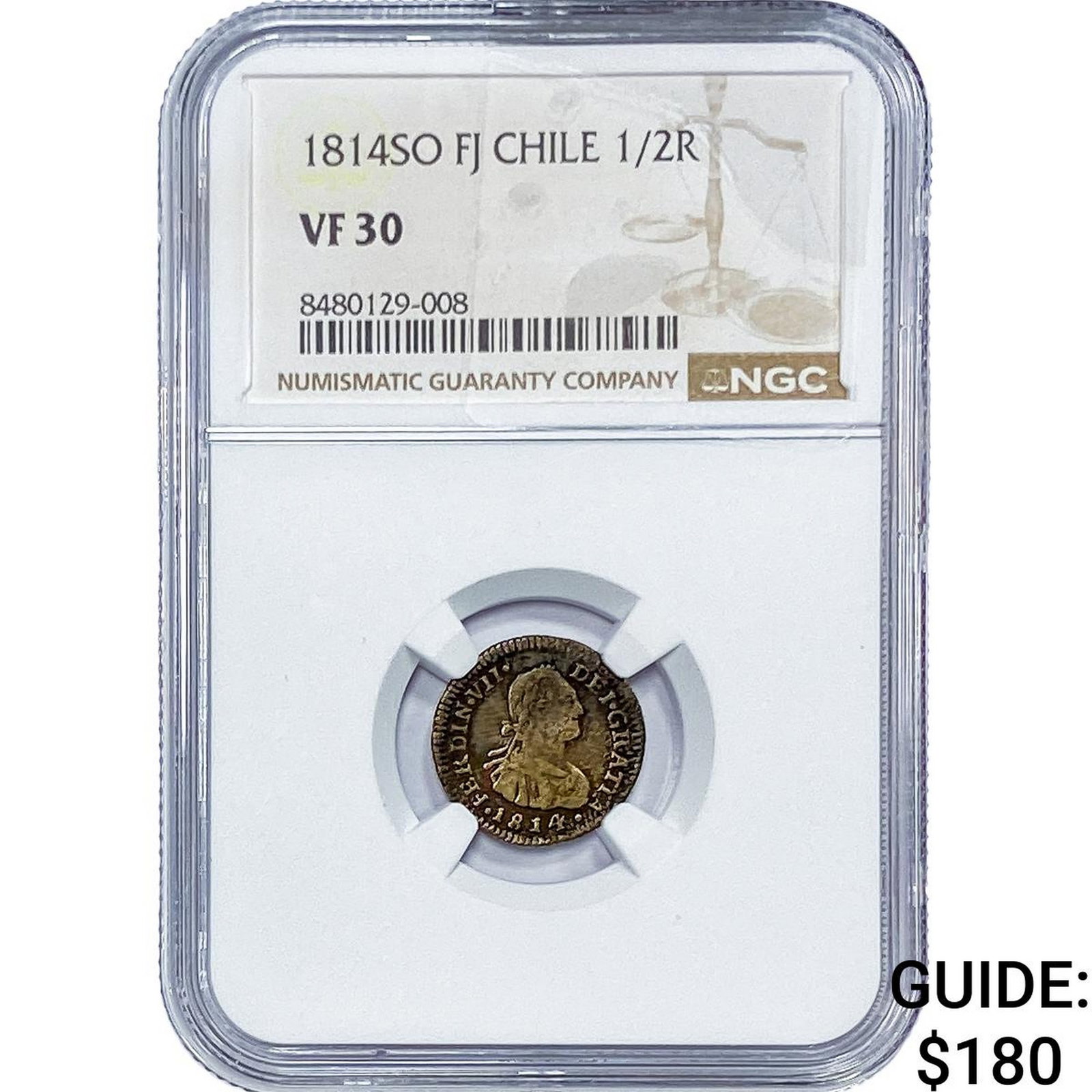 1814-SO Colonial Spain Silver 1/2 Real NGC VF30 (1 of 2)