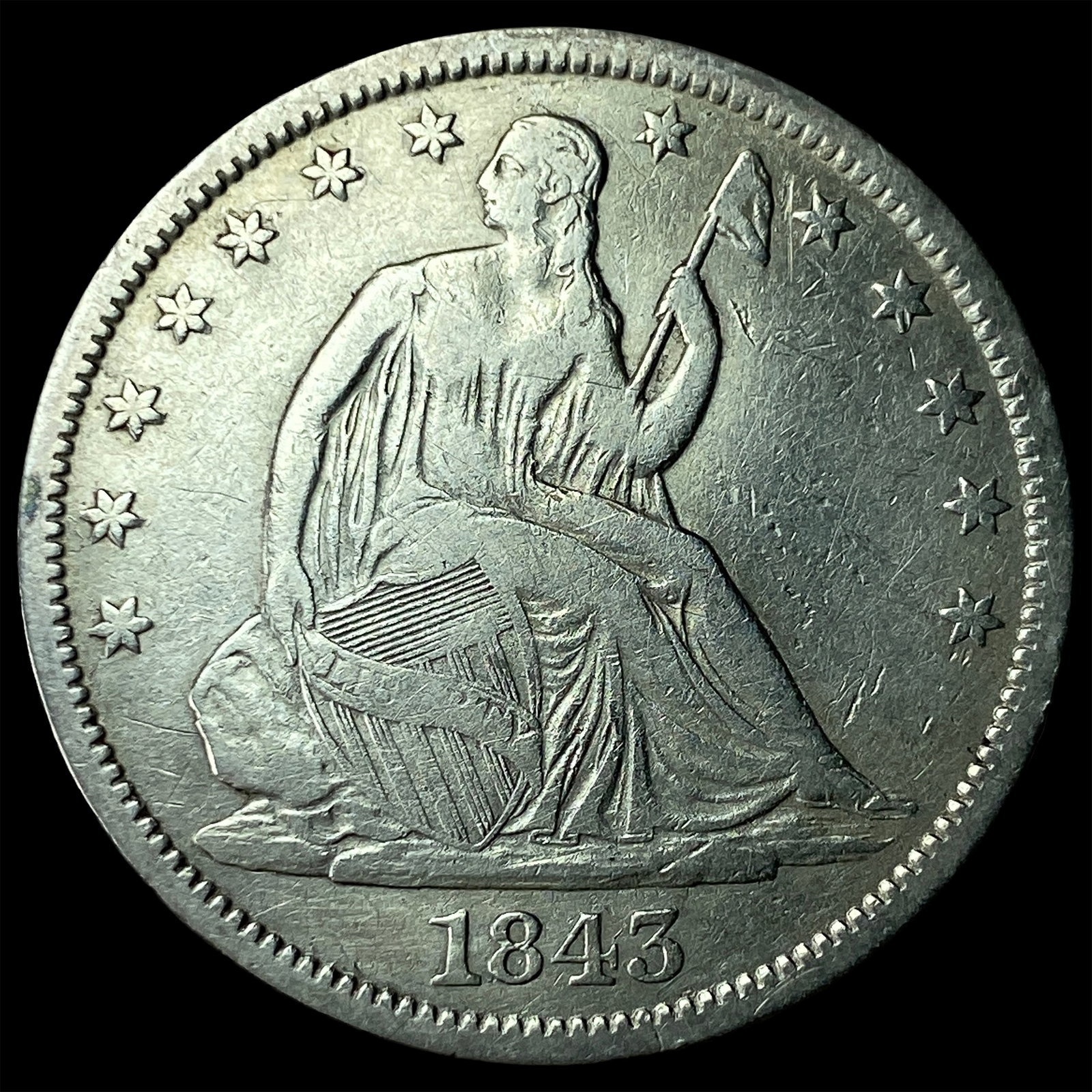 1843-O Silver Half Dollar CHOICE AU: 1843-O Silver Half Dollar CHOICE AU