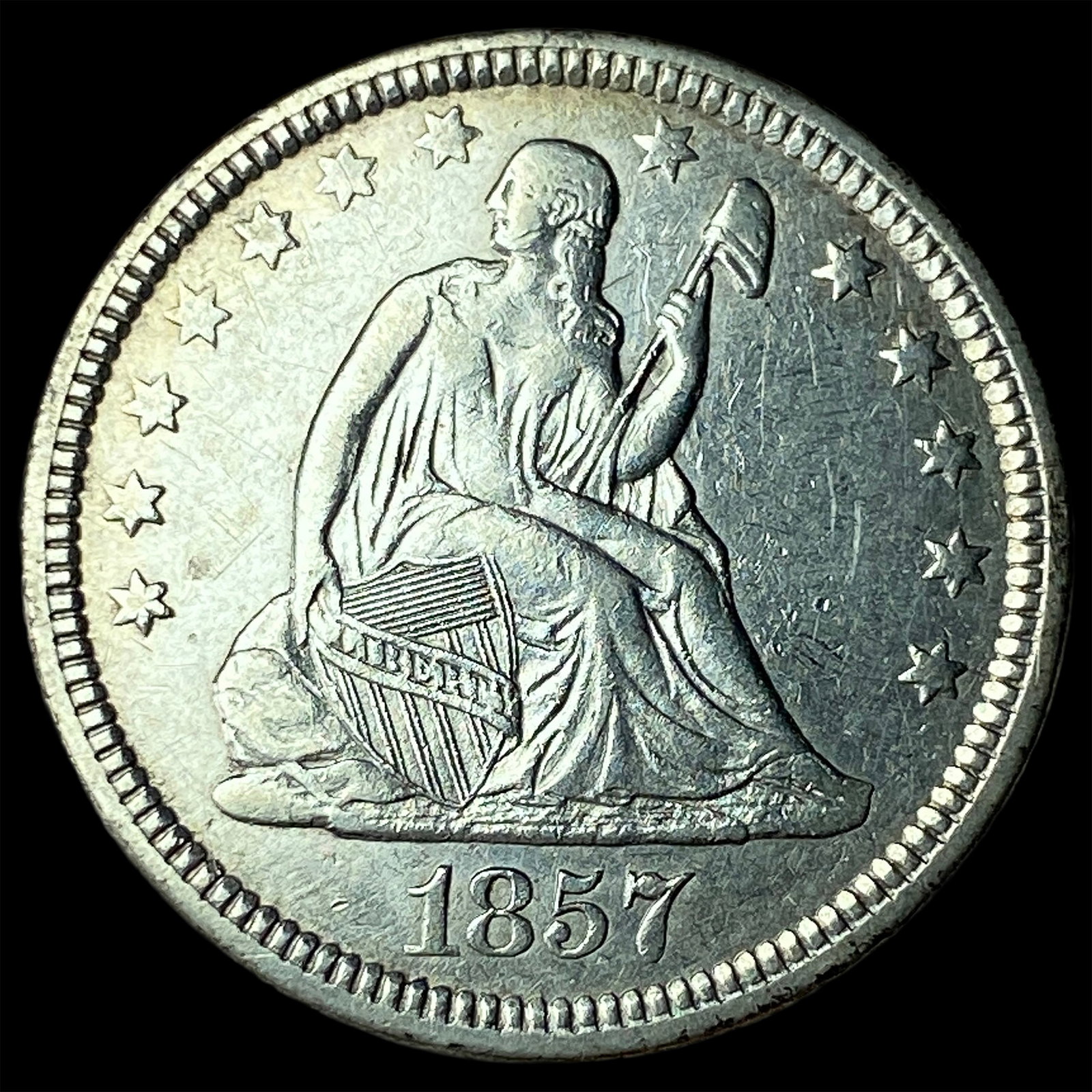 1857 Silver Seated Liberty Quarter CHOICE AU: 1857 Silver Seated Liberty Quarter CHOICE AU