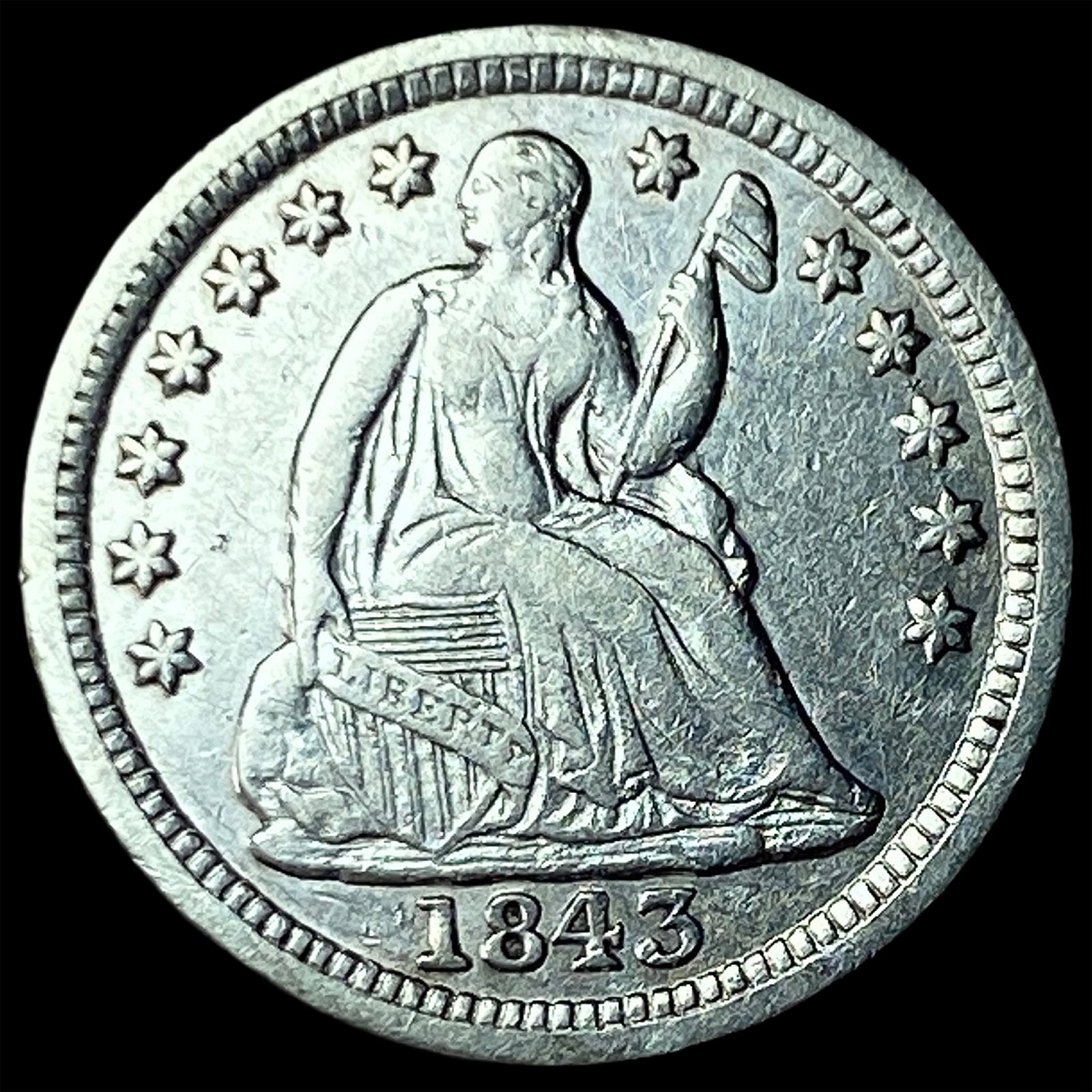 1843 Seated Liberty Half Dime ABOUT UNCIRCULATED: 1843 Seated Liberty Half Dime ABOUT UNCIRCULATED