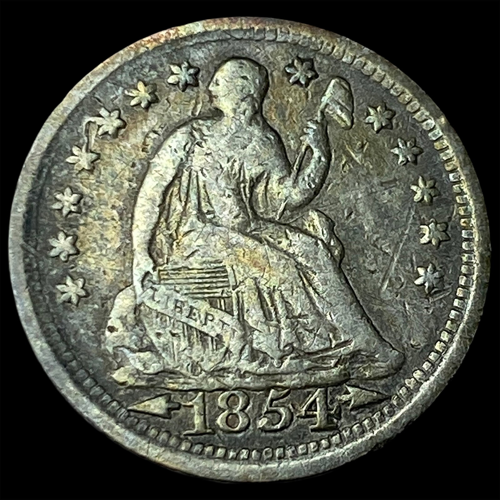 1854 Arrows Seated Liberty Half Dime NEARLY UNCIRCULATED (1 of 2)