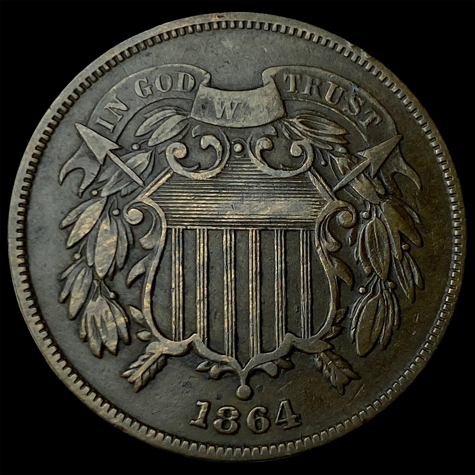 1864 Bronze Two-Cent Piece CLOSELY UNCIRCULATED: 1864 Bronze Two-Cent Piece CLOSELY UNCIRCULATED