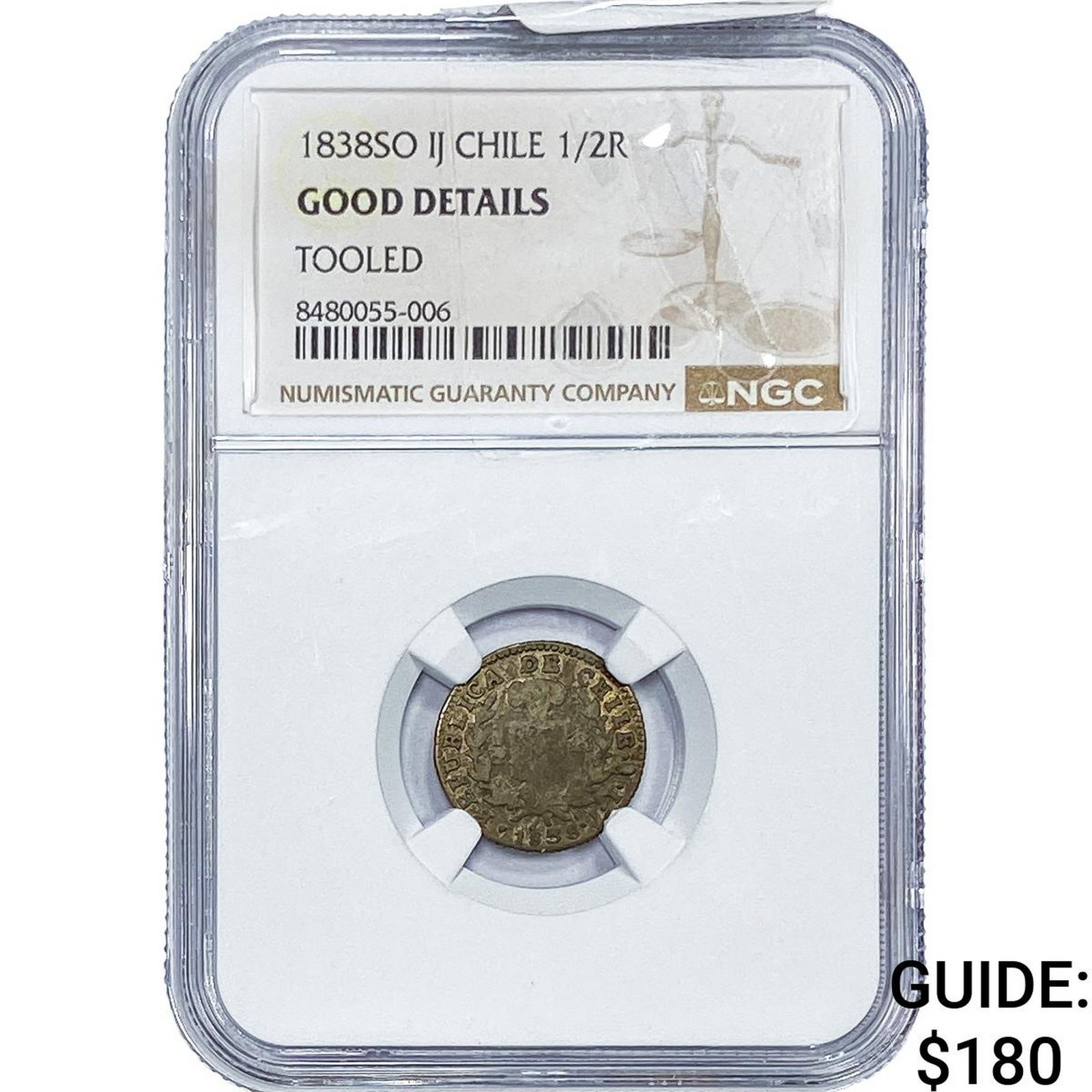 1838-SO Chile Silver 1/2 Real NGC G Details: 1838-SO Chile Silver 1/2 Real NGC G Details