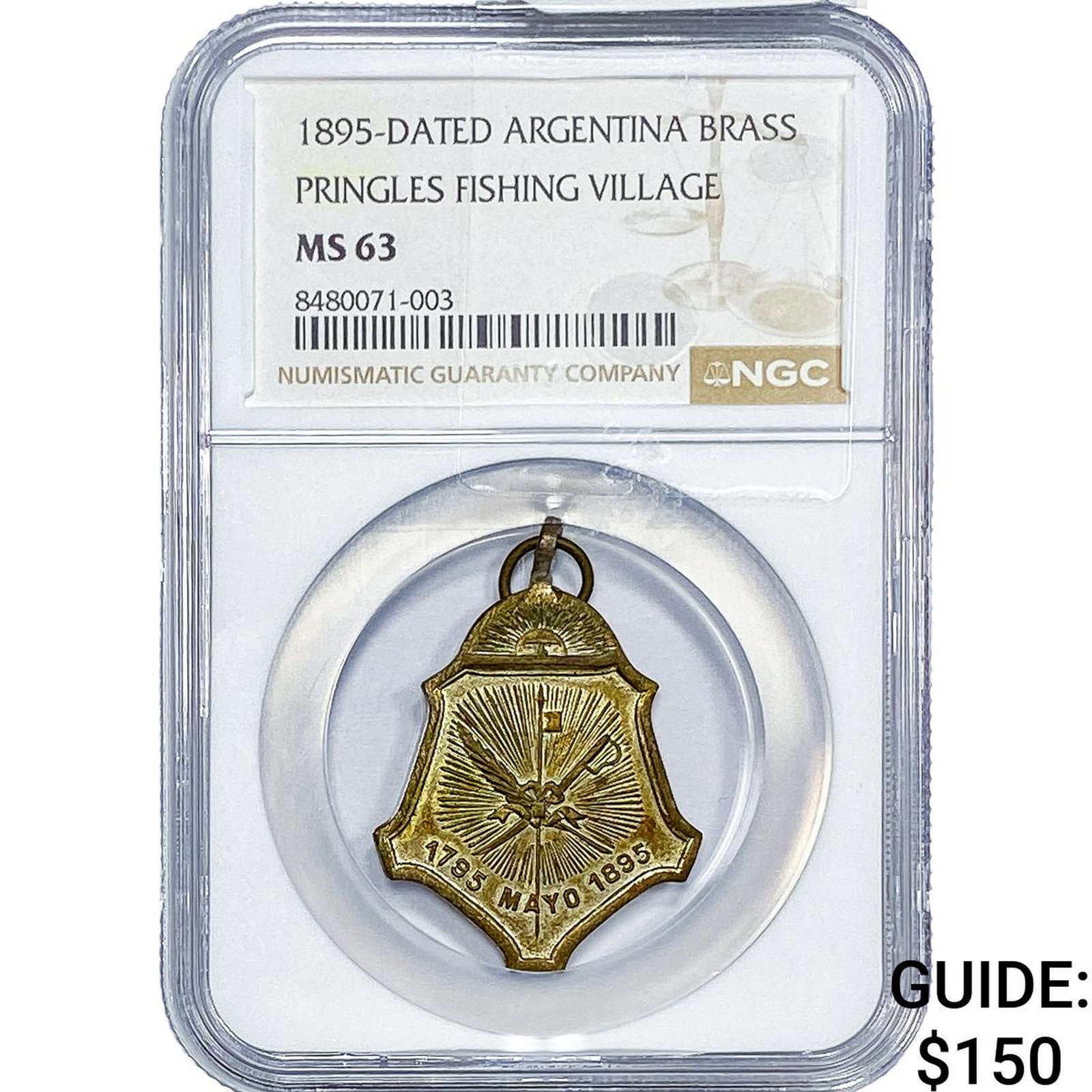 1895 Argentina Brass Fishing Village Medal NGC MS 63 (1 of 2)