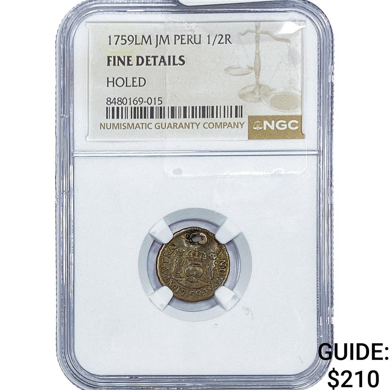 1759-LM Colonial Spain Silver 1/2 Real NGC F Details: 1759-LM Colonial Spain Silver 1/2 Real NGC F Details