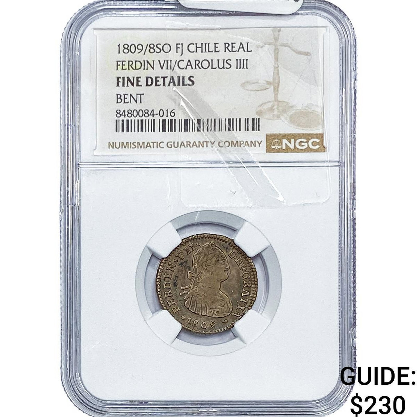 1809/8-SO Colonial Spain Silver Real NGC F Details: 1809/8-SO Colonial Spain Silver Real NGC F Details
