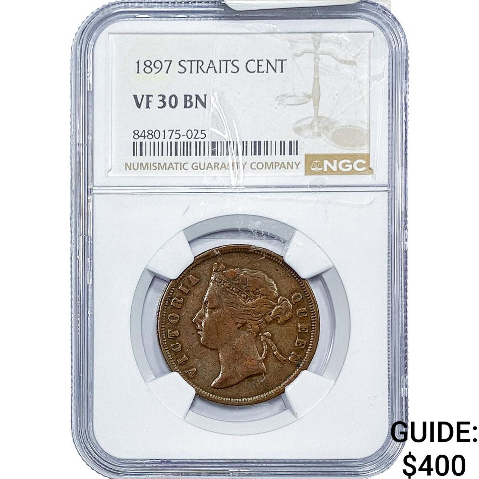 1897 Straits Settlements Copper 1 Cent NGC VF30 BN (1 of 2)