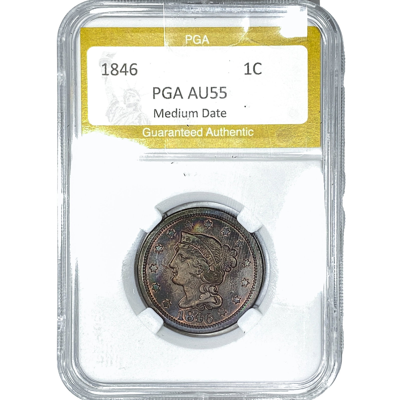 1846 Braided Hair Large Cent PGA AU55 Medium Date (1 of 2)