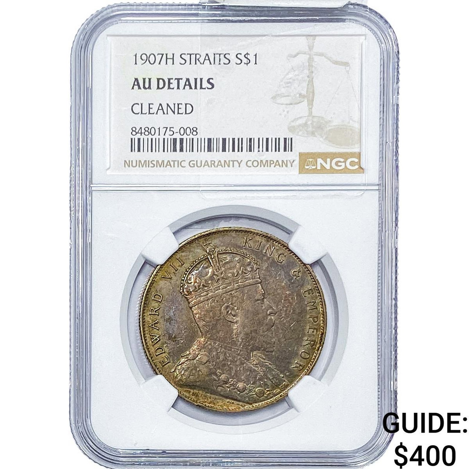 1907-H Straits Settlements Silver 1 Dollar NGC AU Details (1 of 2)