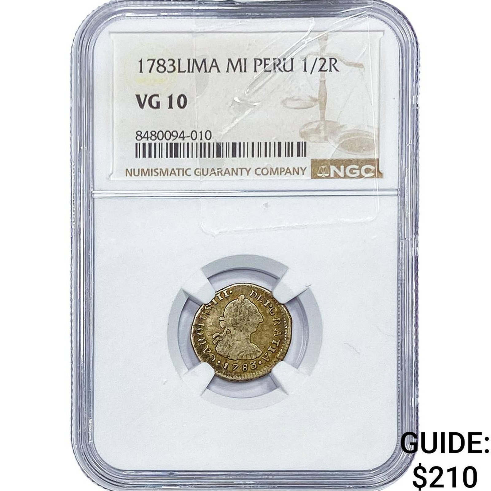 1783-Lima Colonial Spain Silver 1/2 Real NGC VG10 (1 of 2)