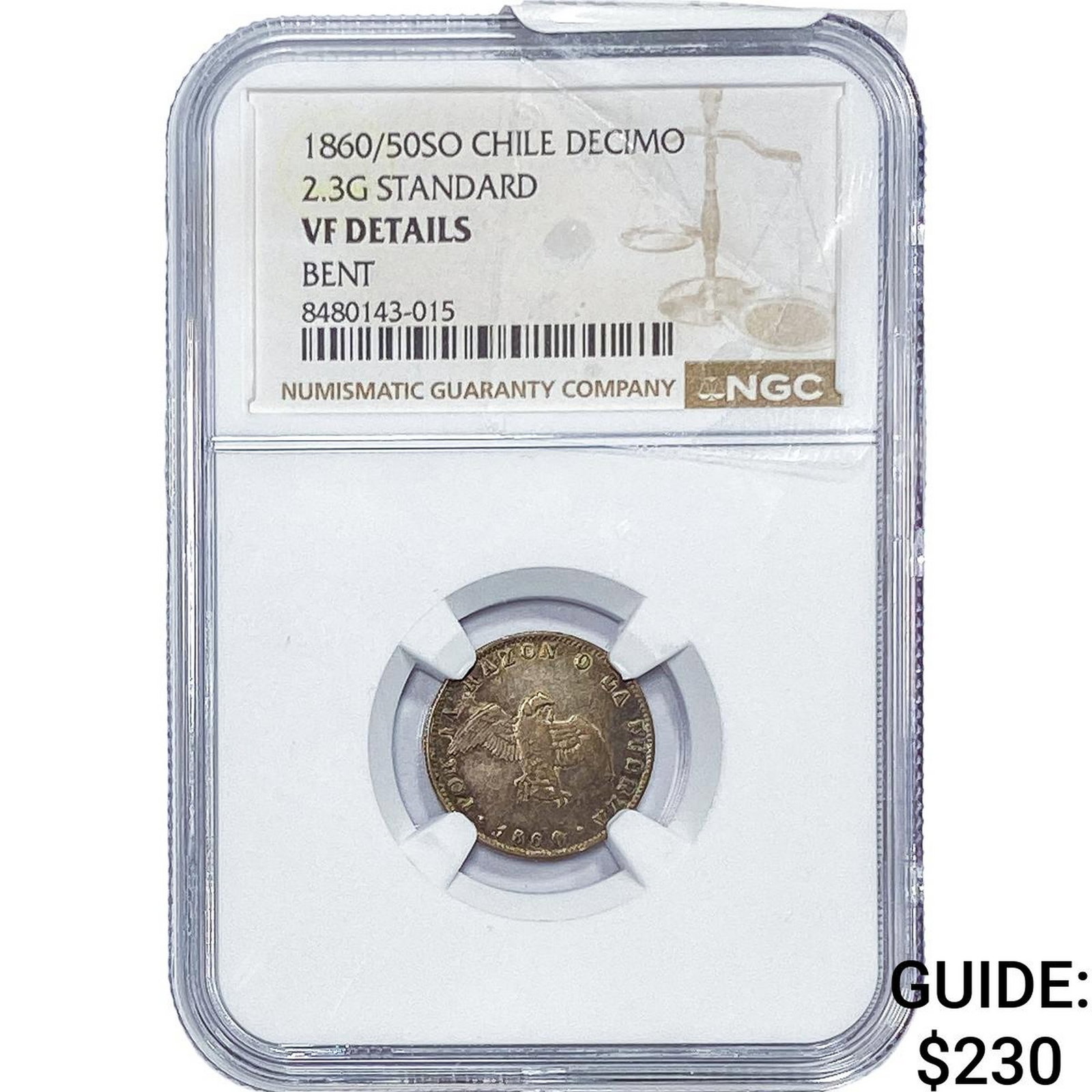 1860/50-SO Chile Silver Decimo NGC VF Details: 1860/50-SO Chile Silver Decimo NGC VF Details