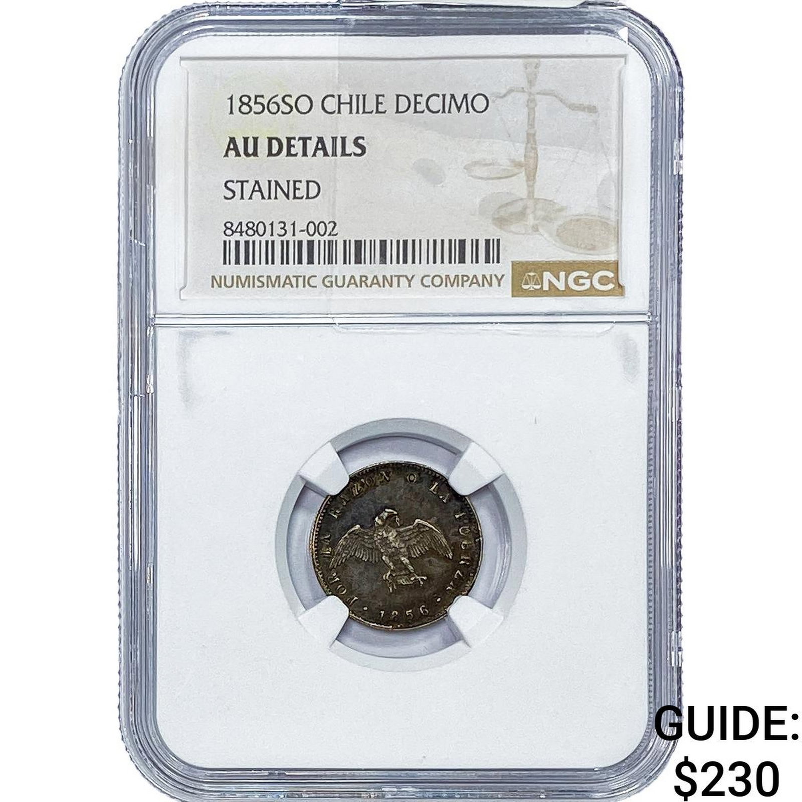 1856-SO Chile Silver Decimo NGC AU Details (1 of 2)