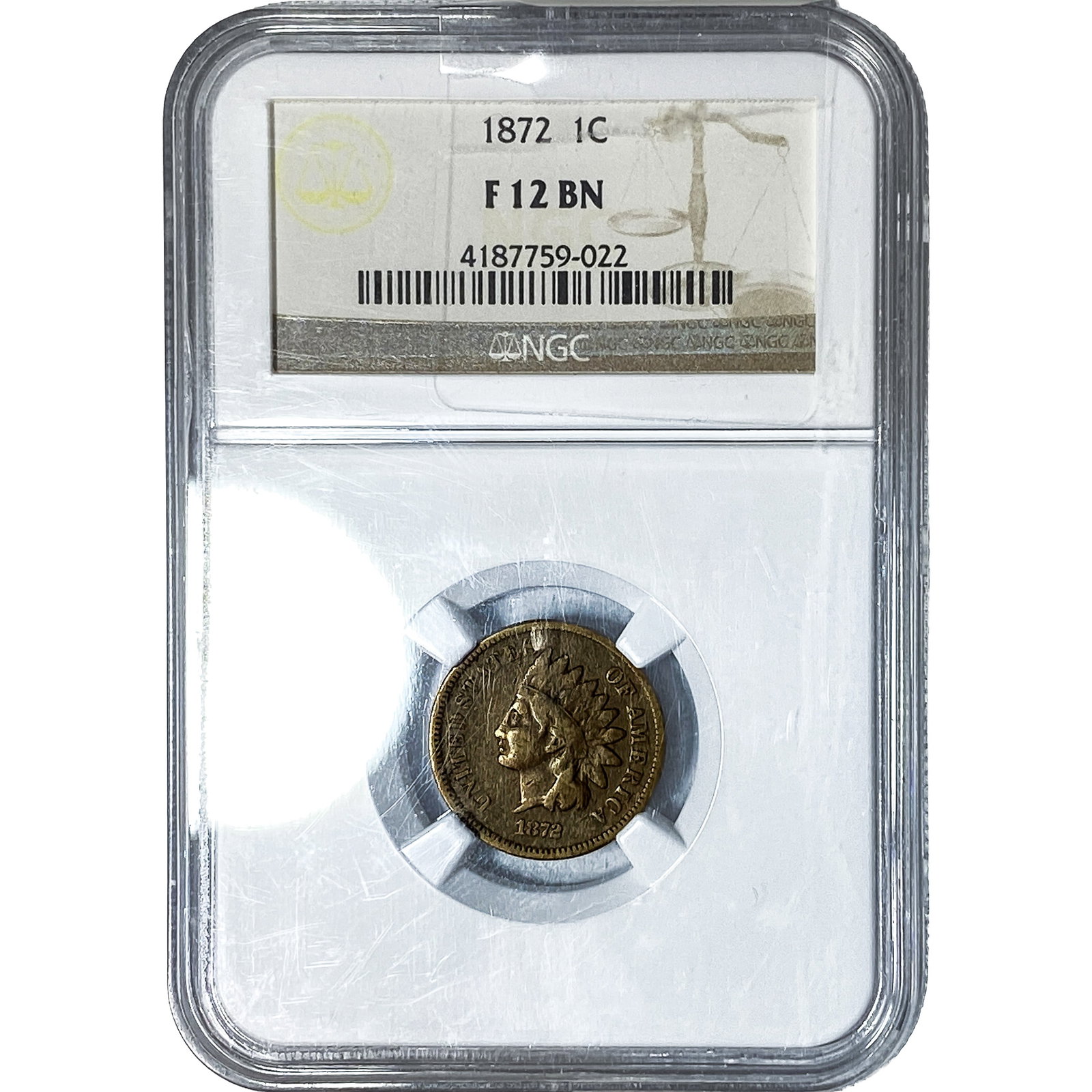 1872 Indian Head Cent NGC F12 BN: 1872 Indian Head Cent NGC F12 BN