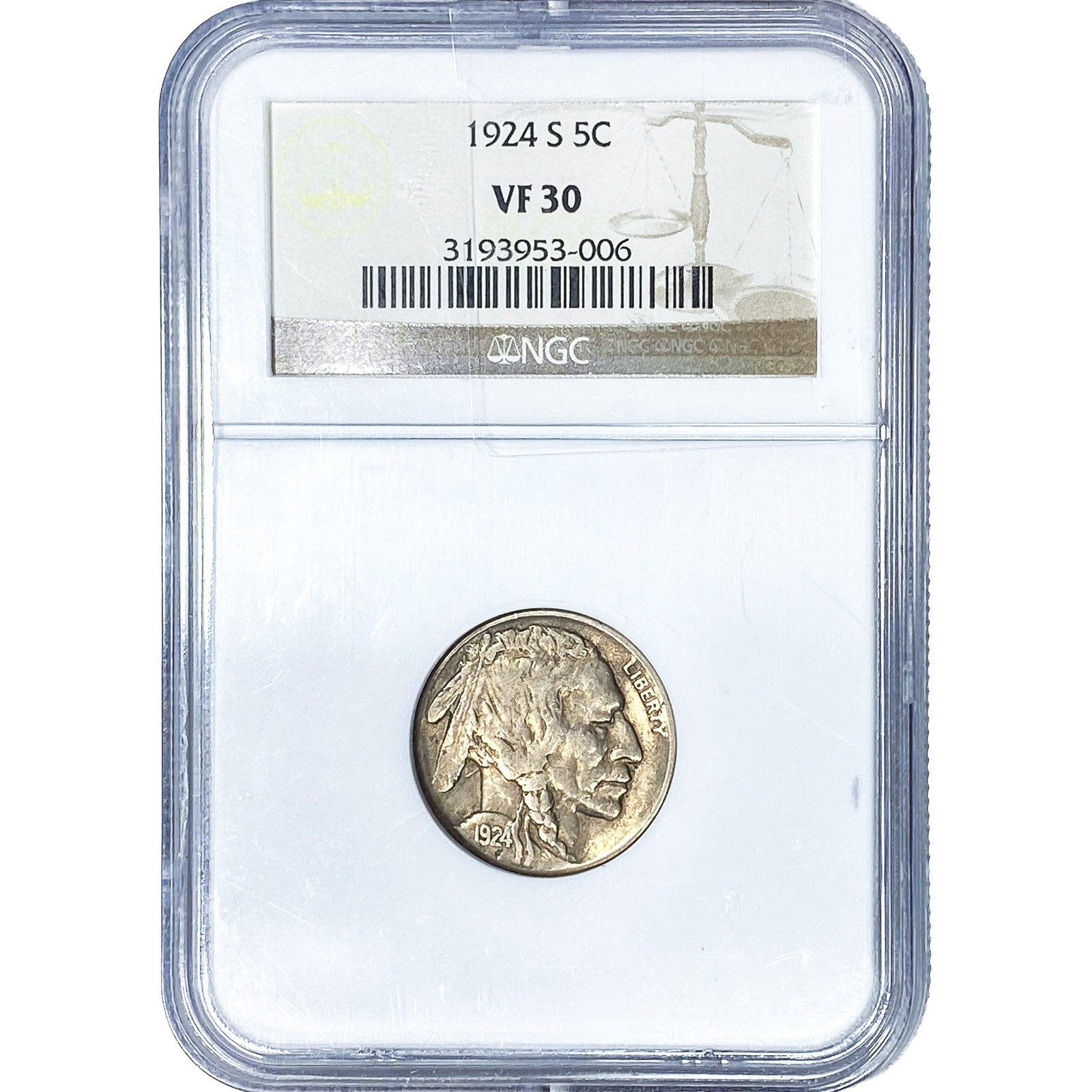 1924-S Buffalo Nickel NGC VF30: 1924-S Buffalo Nickel NGC VF30