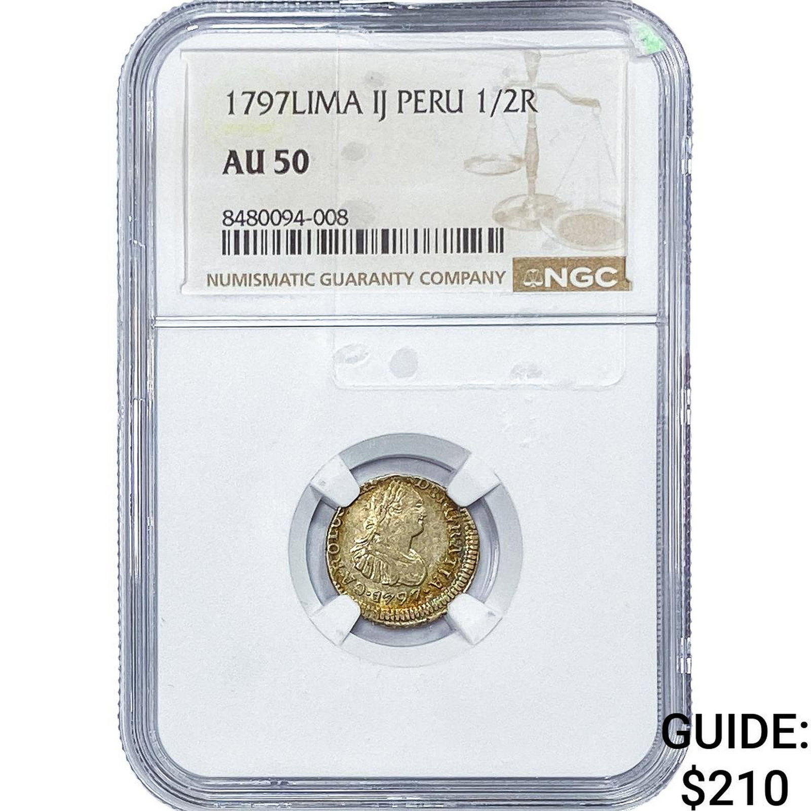 1797-Lima Colonial Spain Silver 1/2 Real Toned! NGC AU50 (1 of 2)