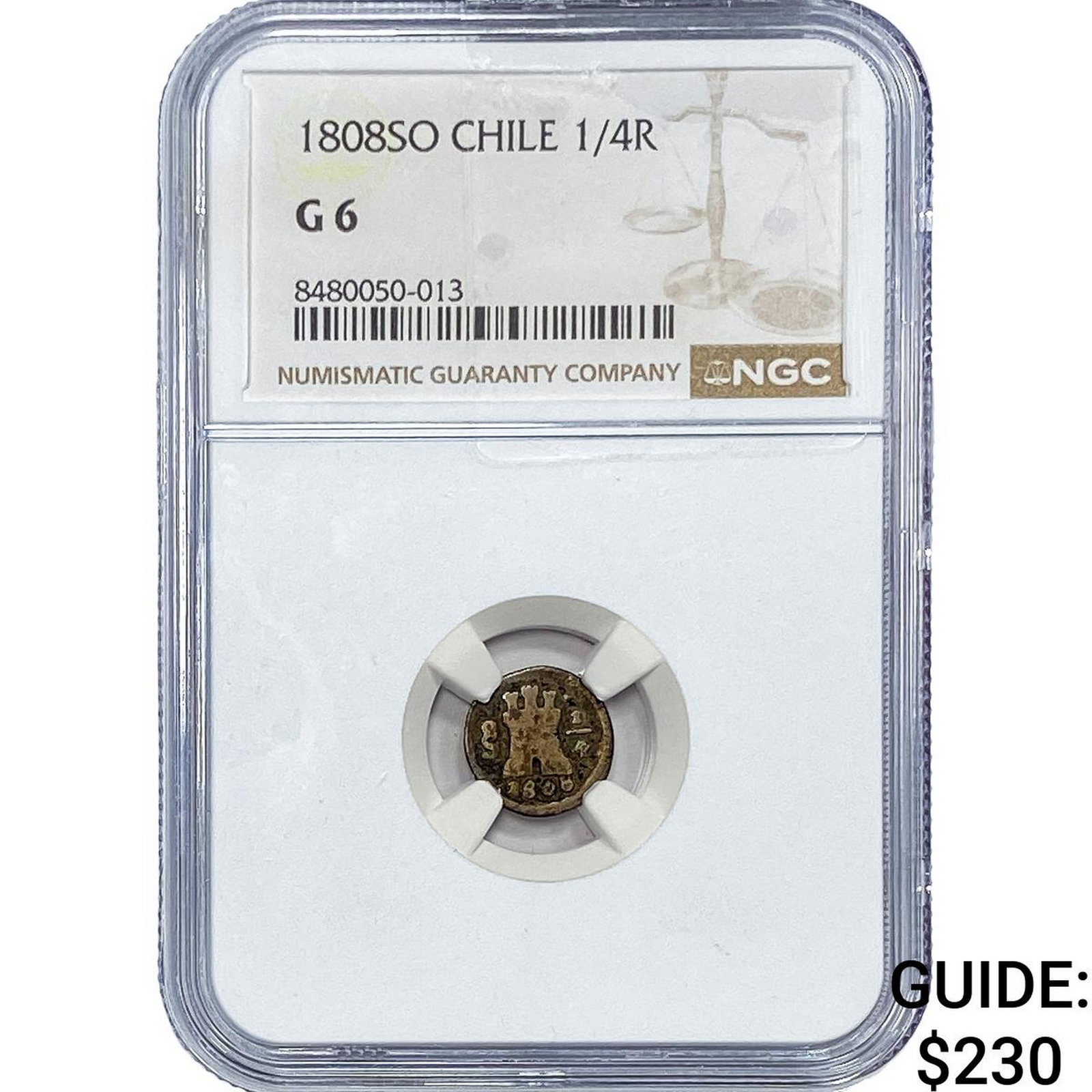 1808-SO Colonial Spain Silver 1/4 Real NGC G6: 1808-SO Colonial Spain Silver 1/4 Real NGC G6
