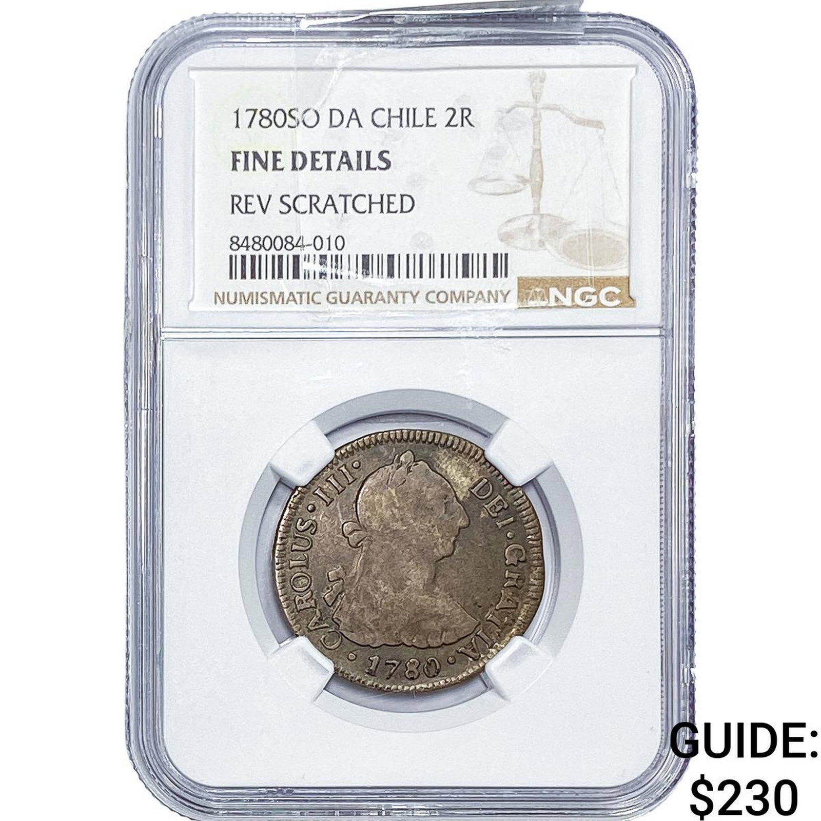 1780-SO Colonial Spain SIlver 2 Reales NGC F Details: 1780-SO Colonial Spain SIlver 2 Reales NGC F Details