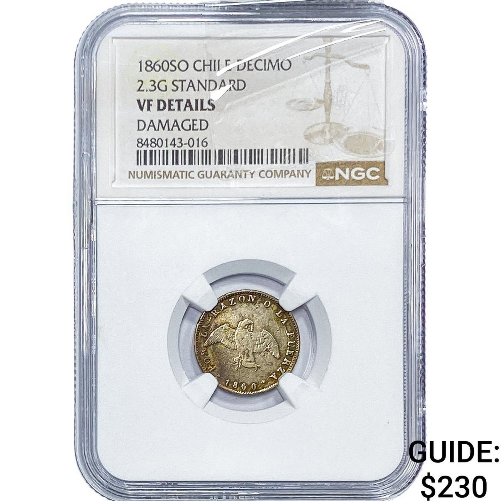 1860-SO Chile Silver Decimo NGC VF Details (1 of 2)