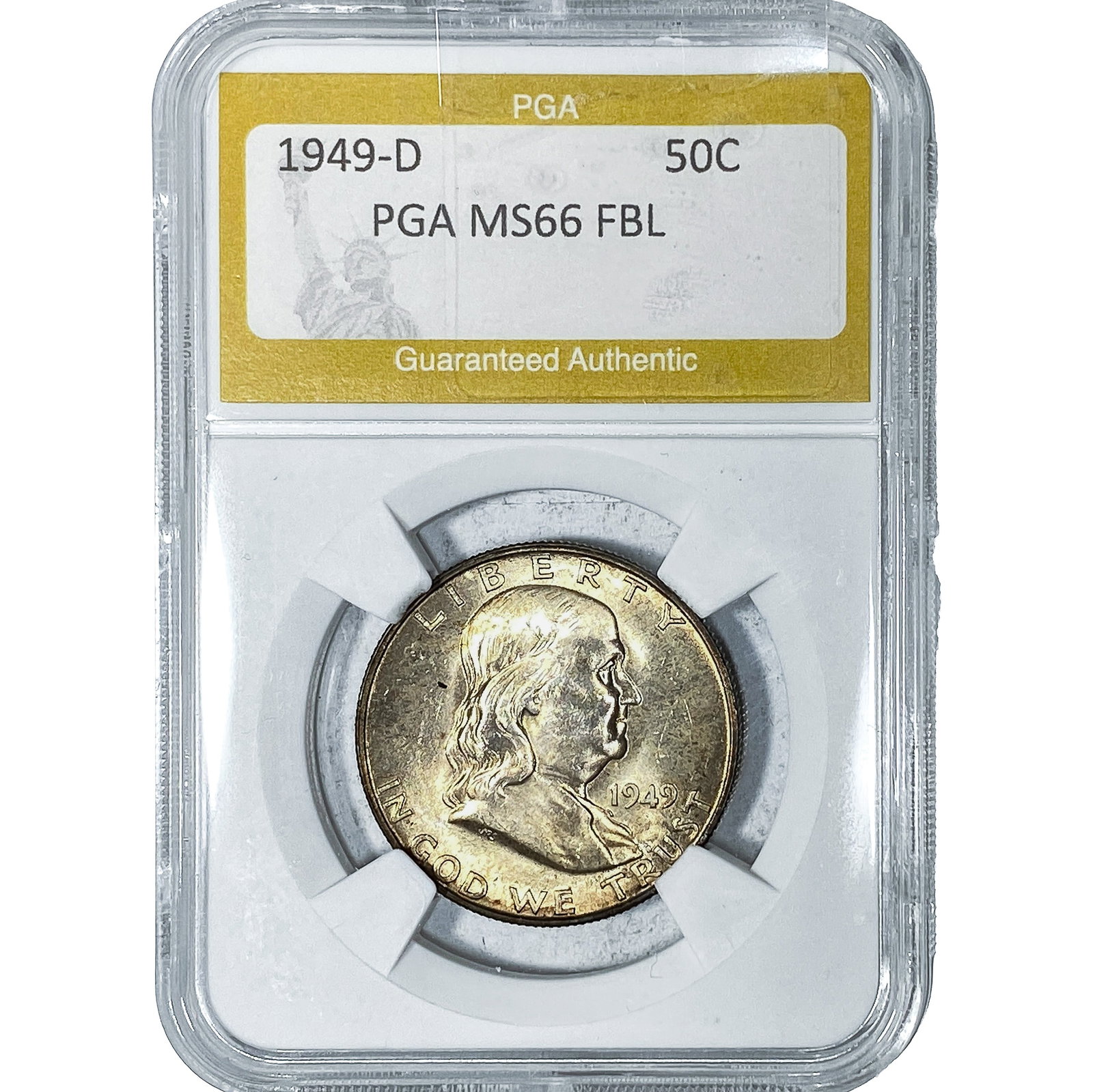 1949-D Franklin Half Dollar PGA MS65 FBL: 1949-D Franklin Half Dollar PGA MS65 FBL
