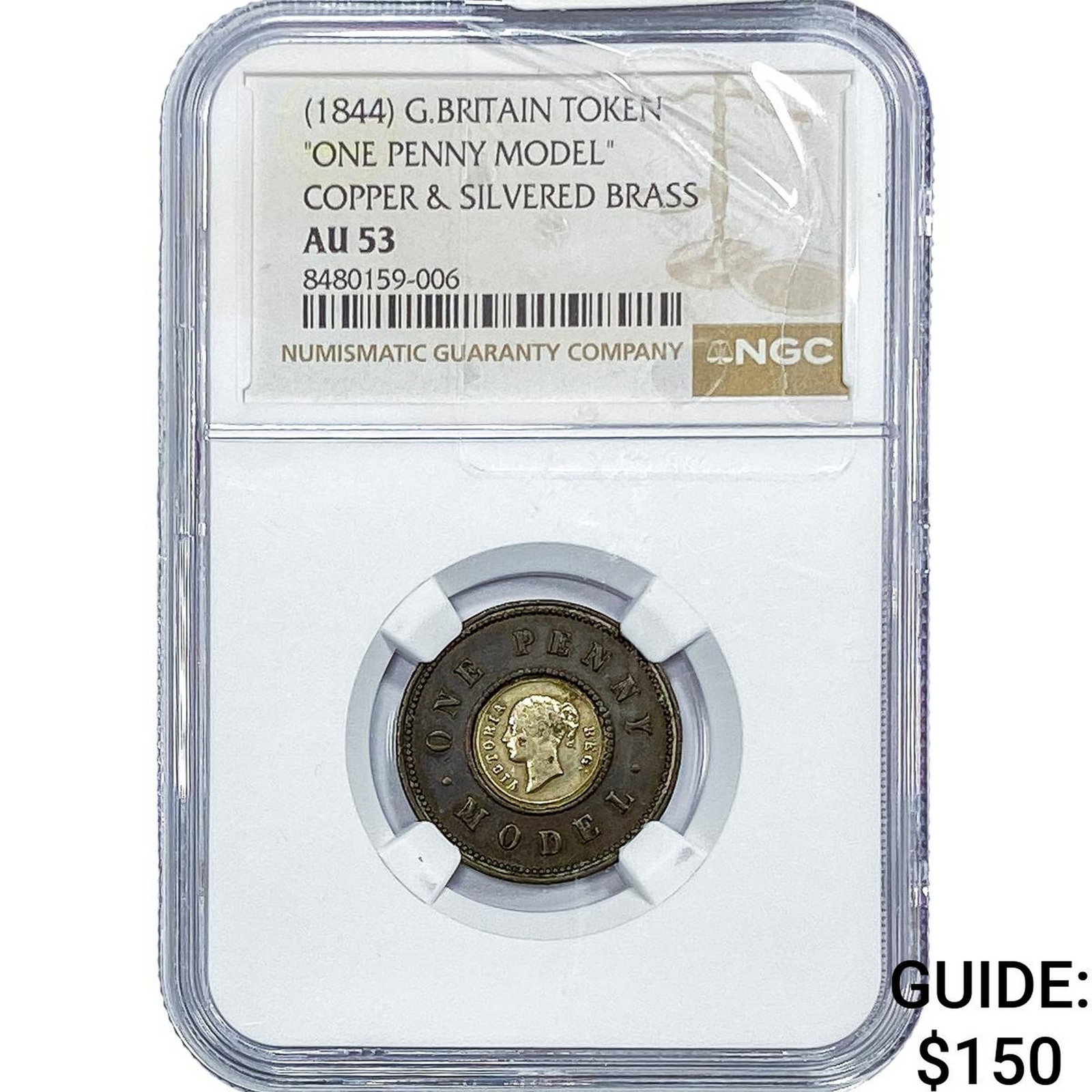 (1844) Great Britian Silvered Copper Model Penny NGC AU53 (1 of 2)