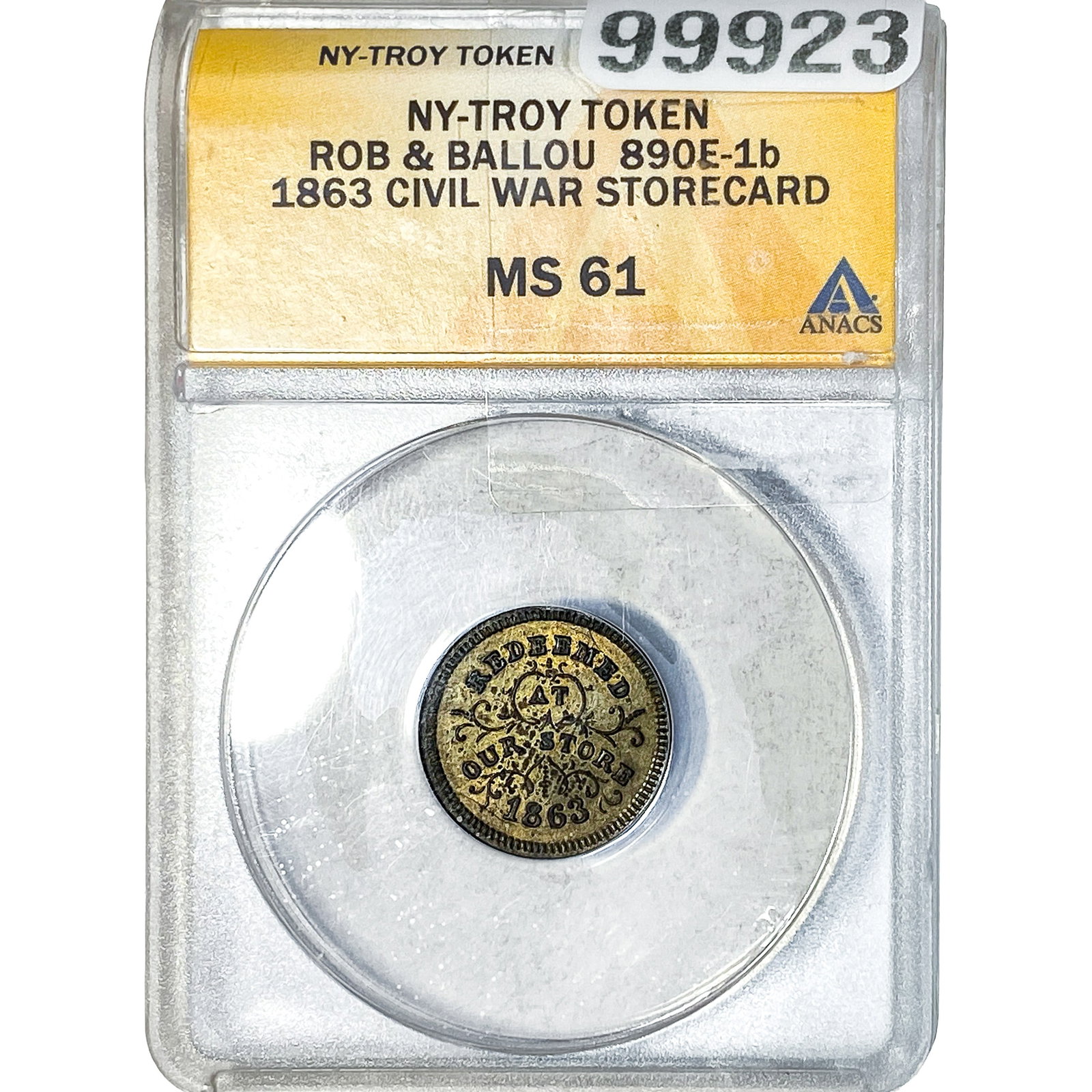 1863 Civil War Token Rob & Ballou ANACS MS61 (1 of 2)