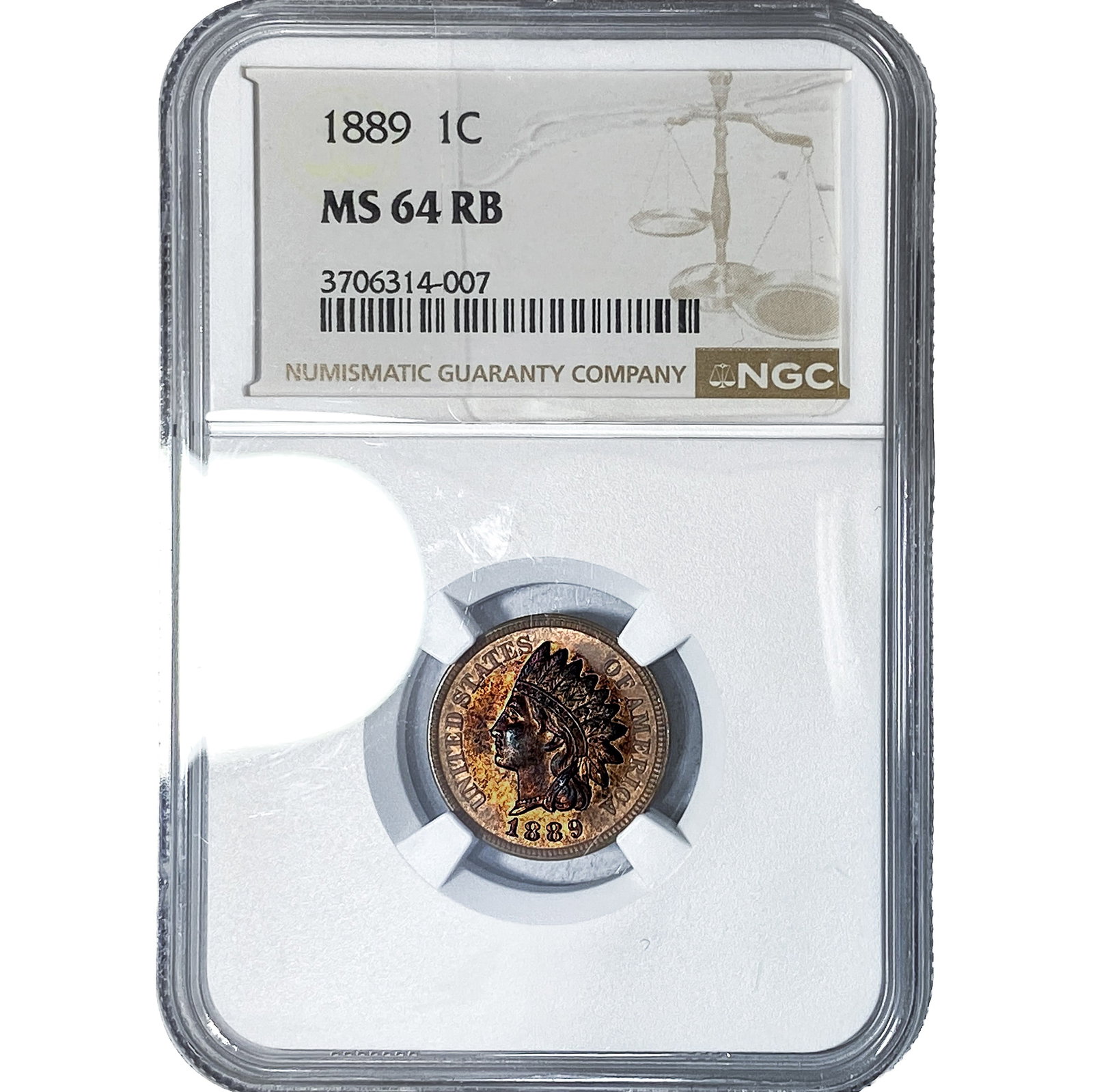 1889 Indian Head Cent NGC MS64 RB: 1889 Indian Head Cent NGC MS64 RB