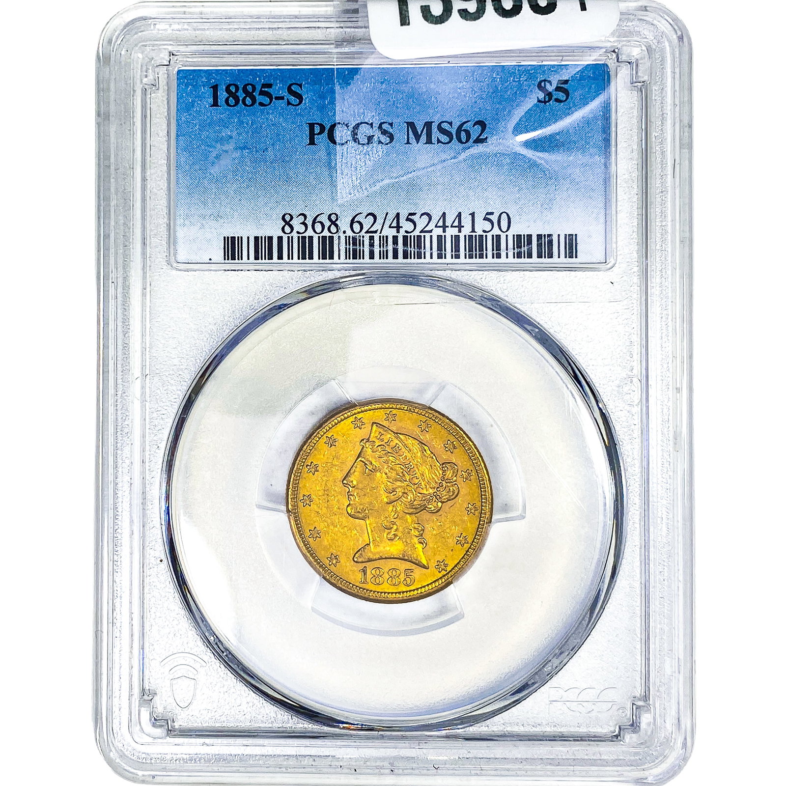 1885-S $5 Gold Half Eagle PCGS MS62: 1885-S $5 Gold Half Eagle PCGS MS62