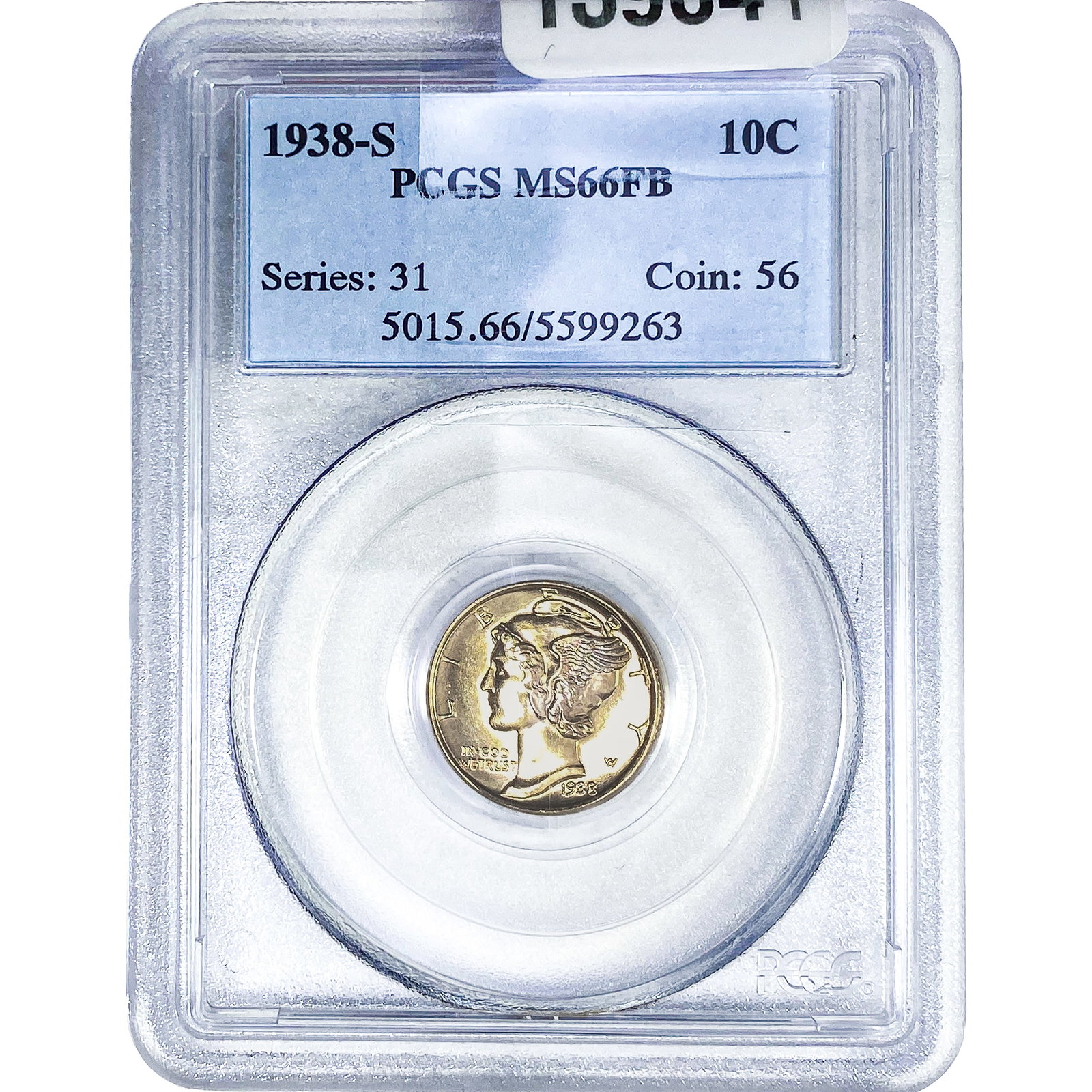 1938-S Mercury Silver Dime PCGS MS66 FB: 1938-S Mercury Silver Dime PCGS MS66 FB