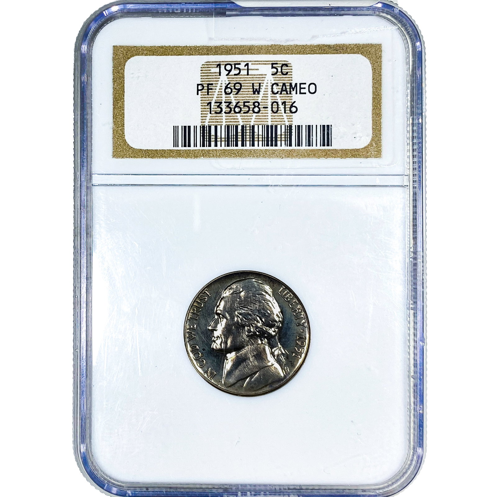 1951 Jefferson Nickel NGC PF69 W Cameo: 1951 Jefferson Nickel NGC PF69 W Cameo