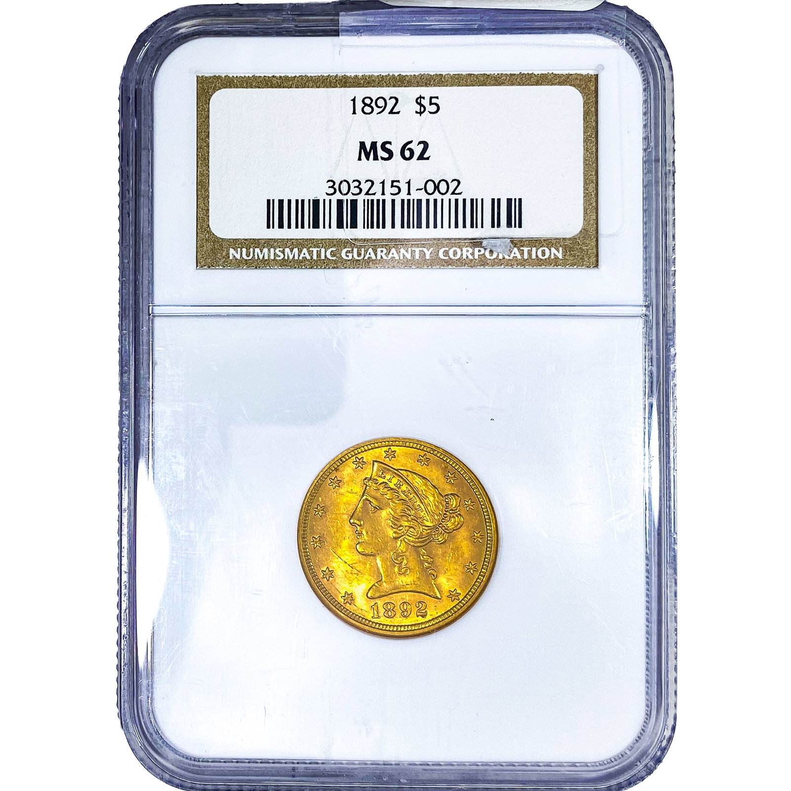 1892 $5 Gold Half Eagle NGC MS67: 1892 $5 Gold Half Eagle NGC MS67