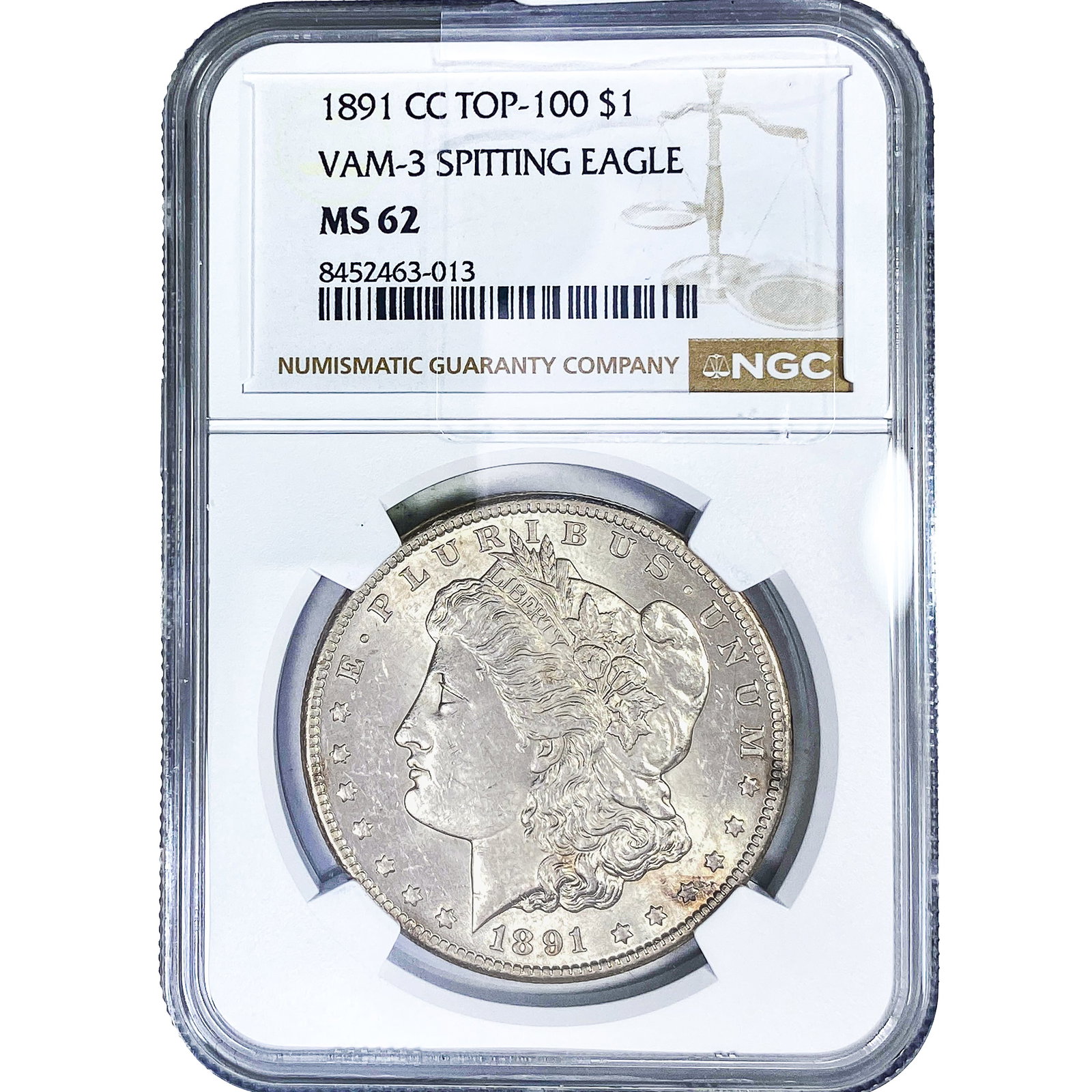 1891-CC Morgan Silver Dollar NGC MS62 VAM-3: 1891-CC Morgan Silver Dollar NGC MS62 VAM-3