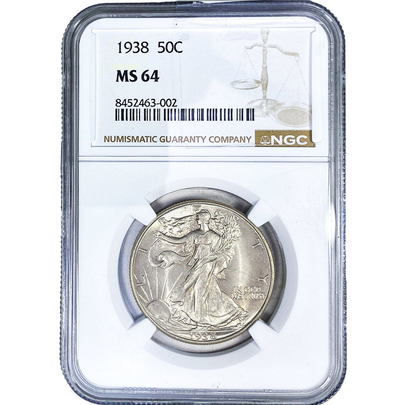 1938 Walking Liberty Half Dollar NGC MS64: 1938 Walking Liberty Half Dollar NGC MS64