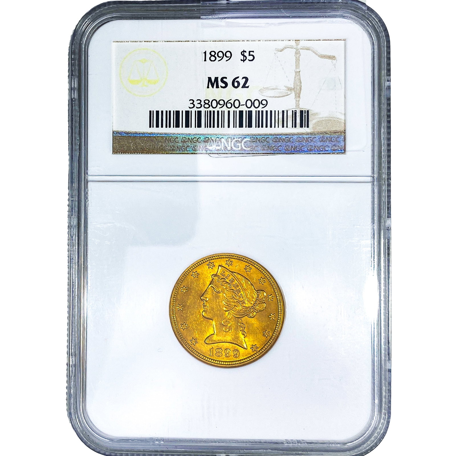 1899 $5 Gold Half Eagle NGC MS62: 1899 $5 Gold Half Eagle NGC MS62