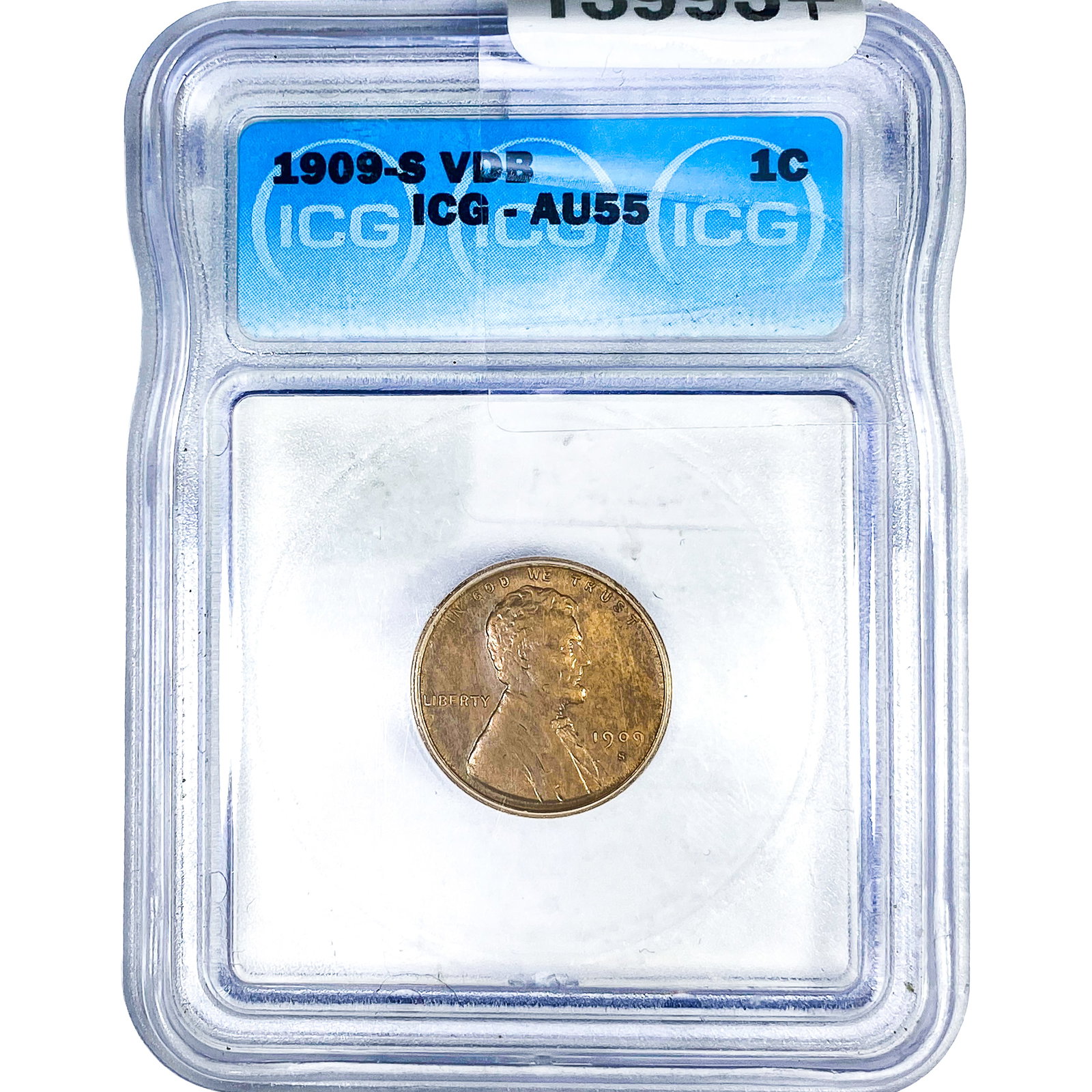 1909-S VDB Wheat Cent ICG AU55: 1909-S VDB Wheat Cent ICG AU55