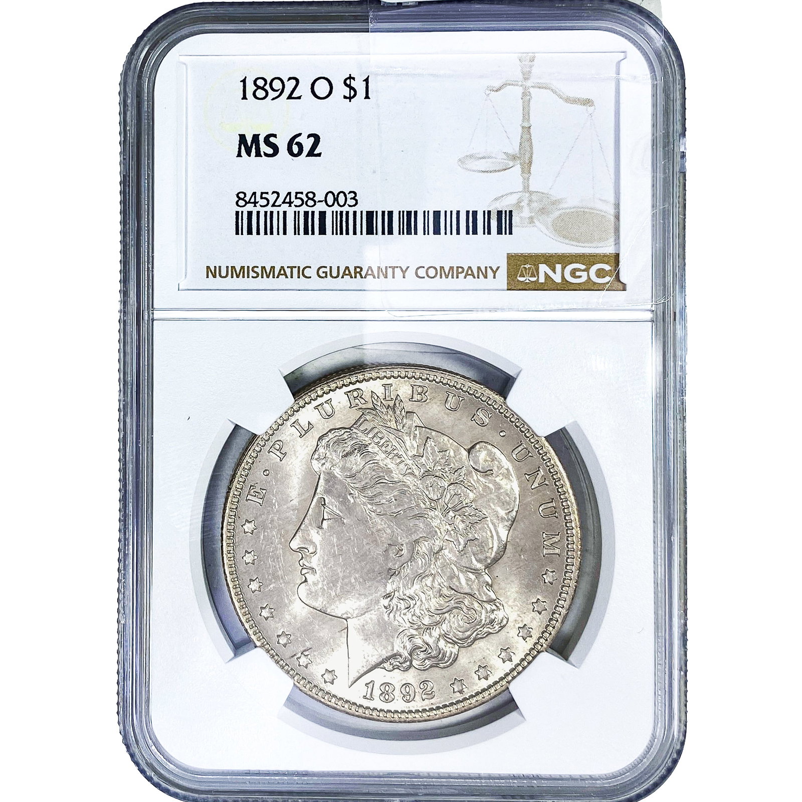 1892-O Morgan Silver Dollar NGC MS62: 1892-O Morgan Silver Dollar NGC MS62