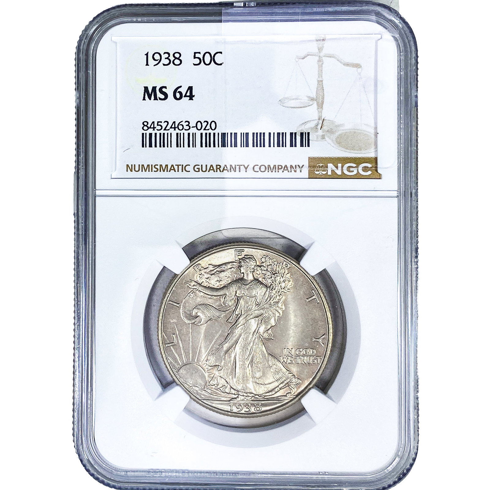 1938 Walking Liberty Half Dollar NGC MS64: 1938 Walking Liberty Half Dollar NGC MS64