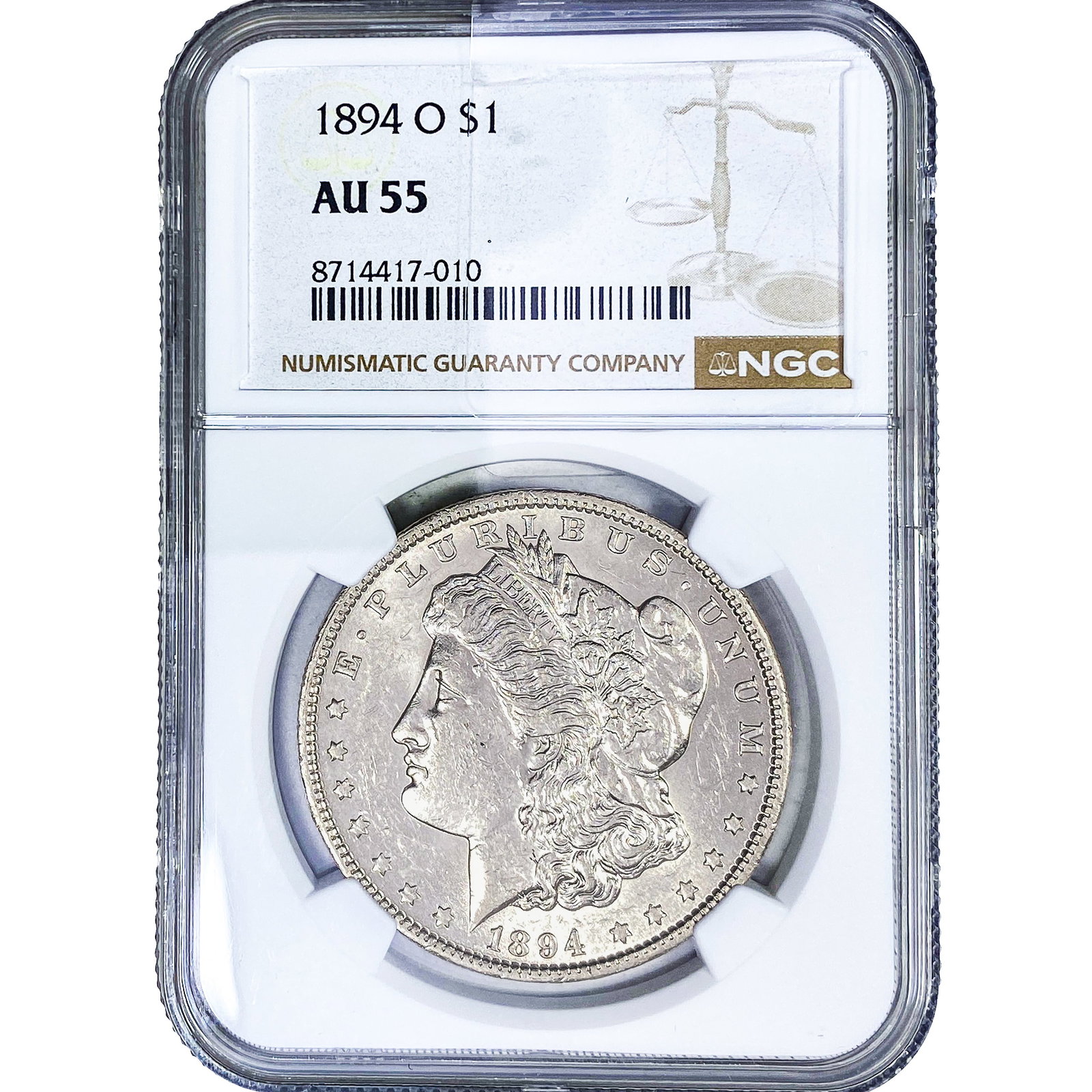 1894-O Morgan Silver Dollar NGC AU55: 1894-O Morgan Silver Dollar NGC AU55